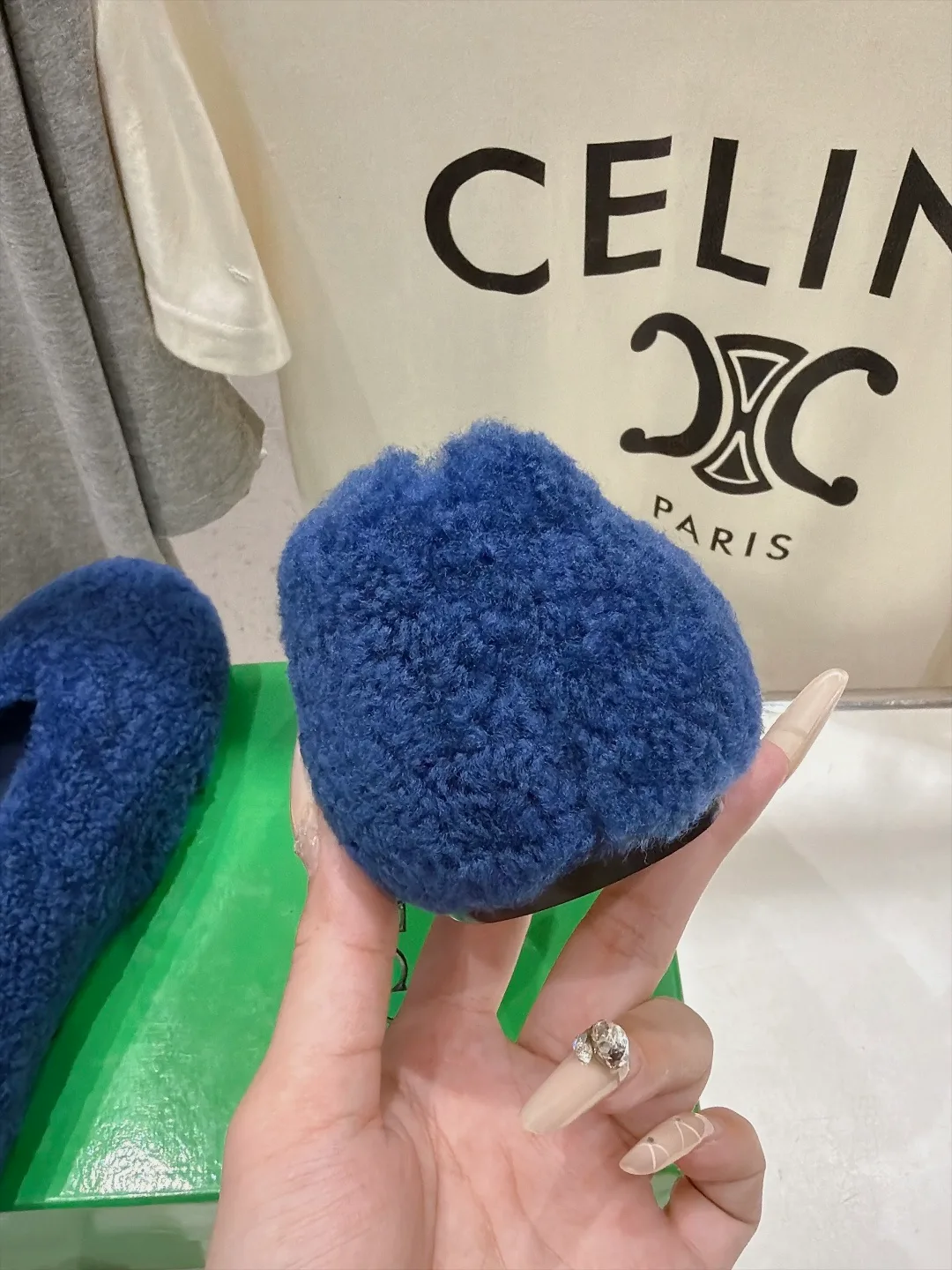 Round-Toe Plush Slip-On Flats in Blue · view 8