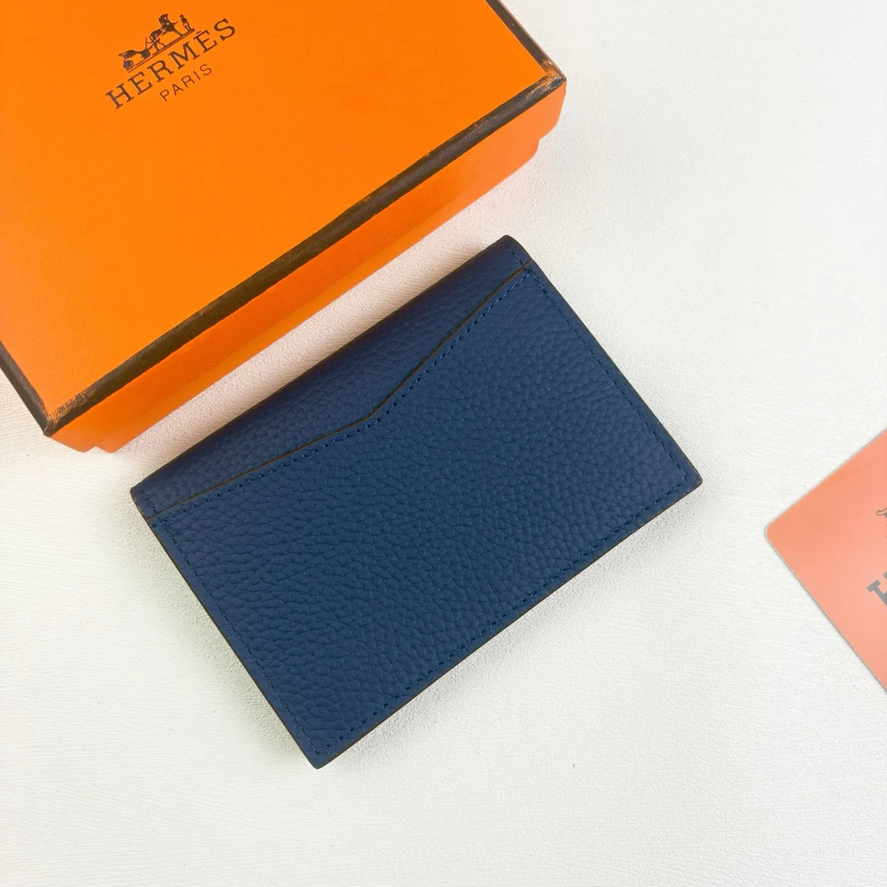 Hermes Calvi Cardholder in Blue & Brown · view 3