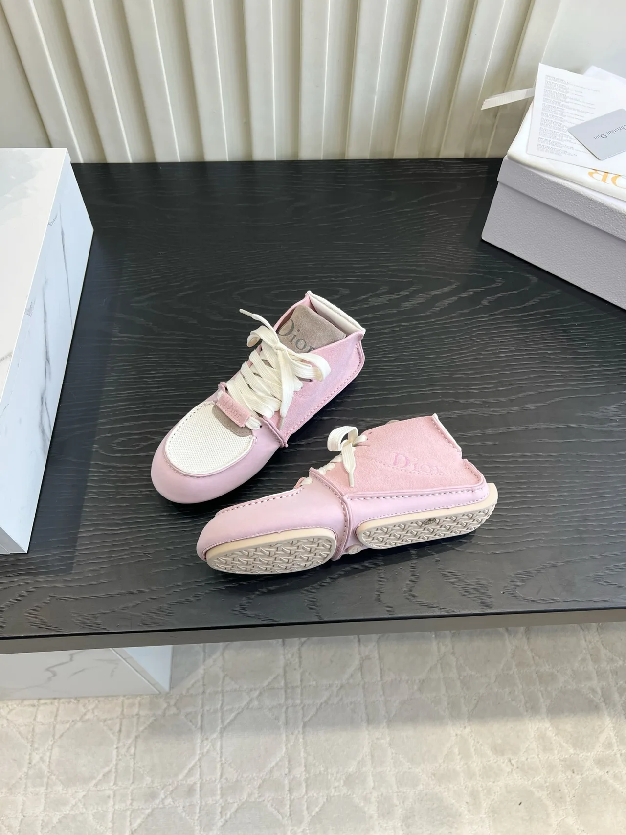 Dior Cowhide Round-Toe Sneakers in Pink · view 4