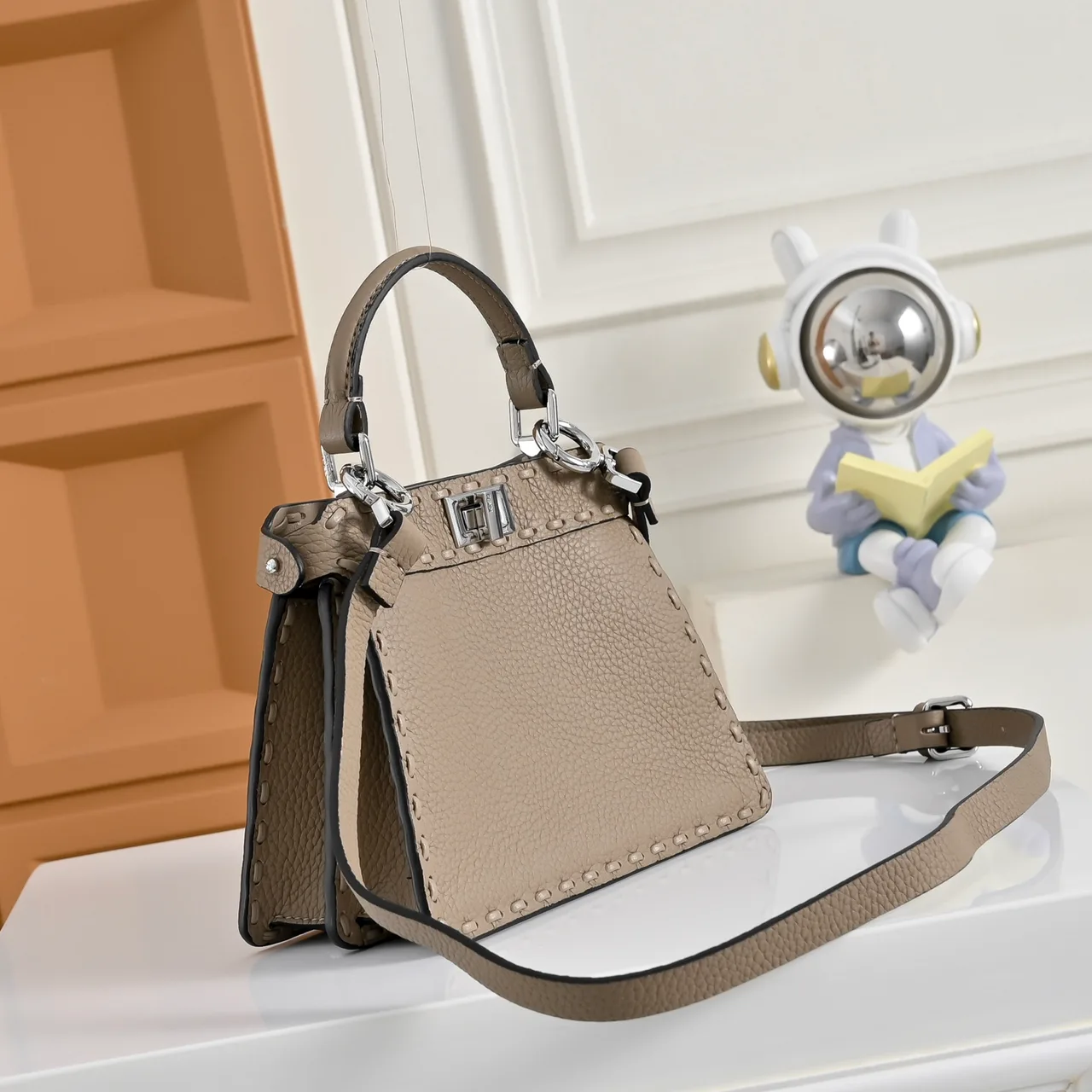 Fendi Calfskin Smooth Top-Handle Bag in Grey · view 2
