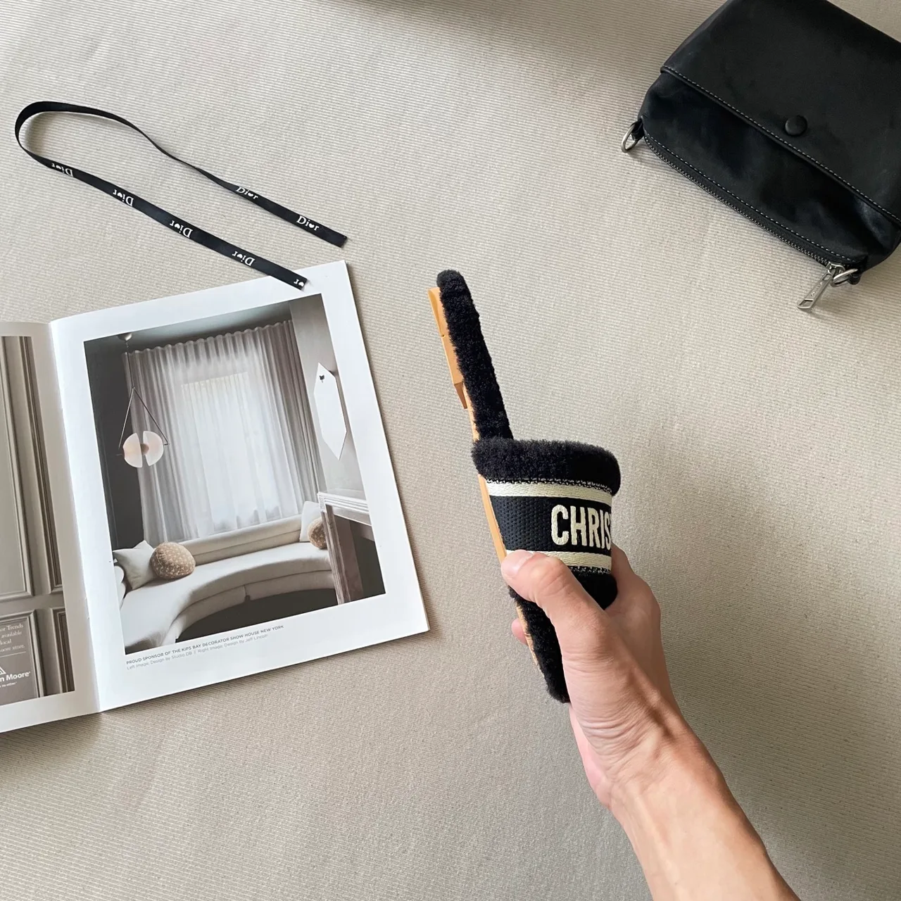 Dior Wool Cashmere Fuzzy Slides in Black · view 7