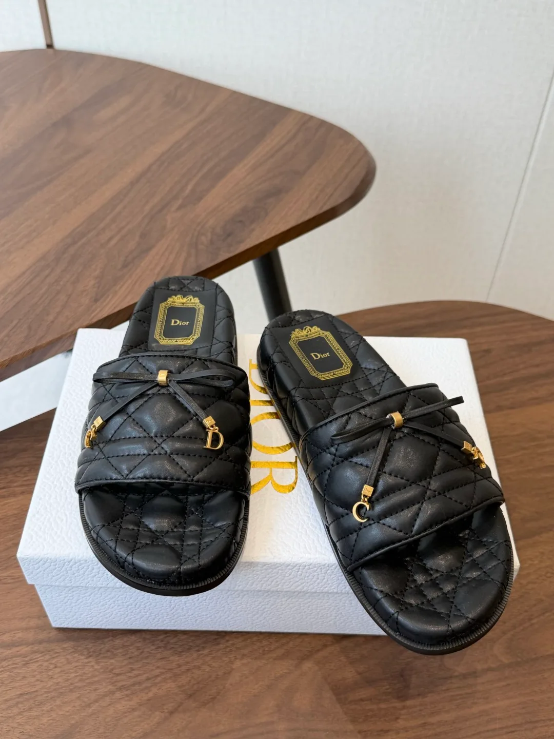 Dior Denim Quilted Slippers in Black · view 3