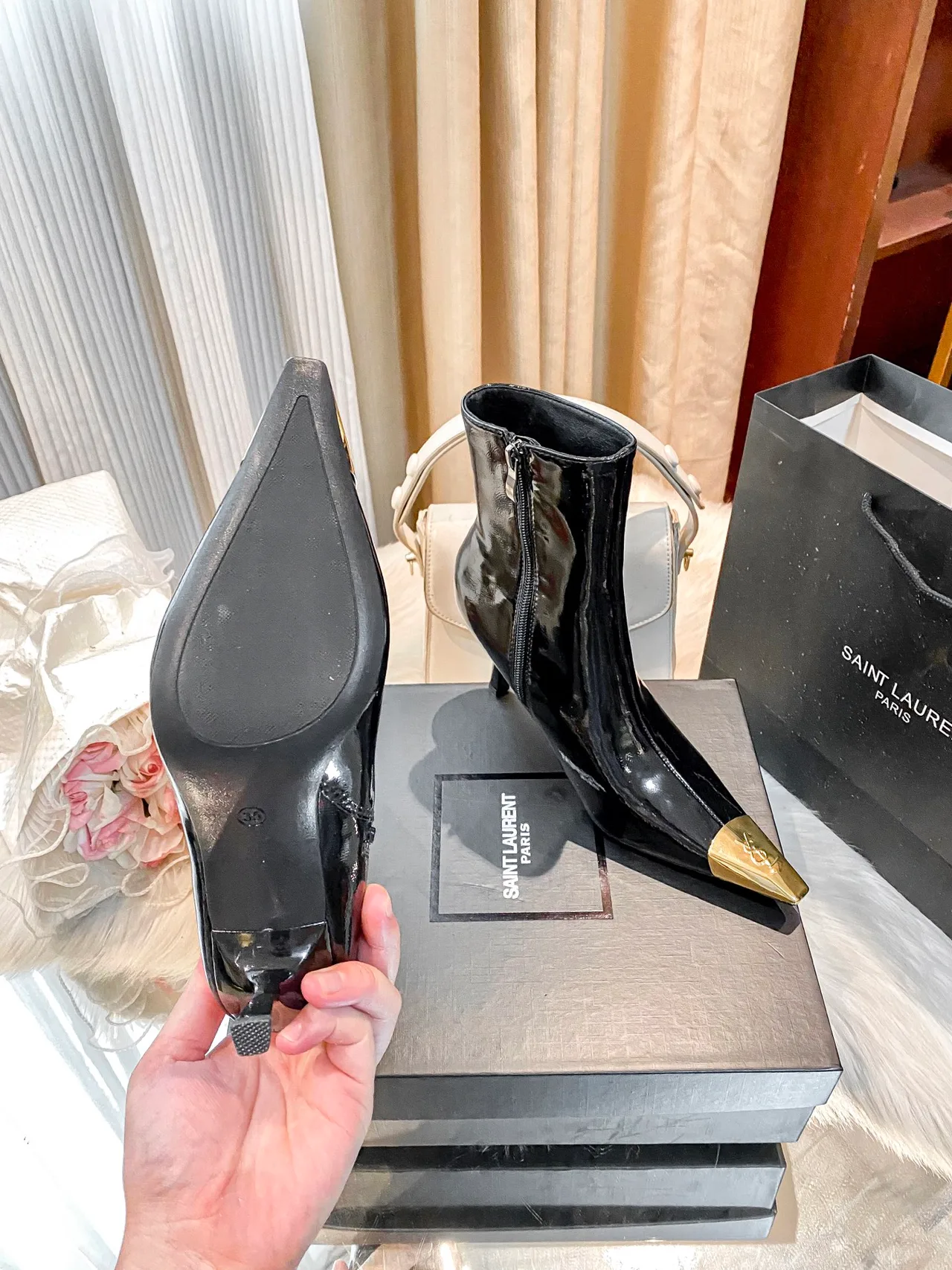 Saint Laurent Glossy Ankle Boots in Black · view 8