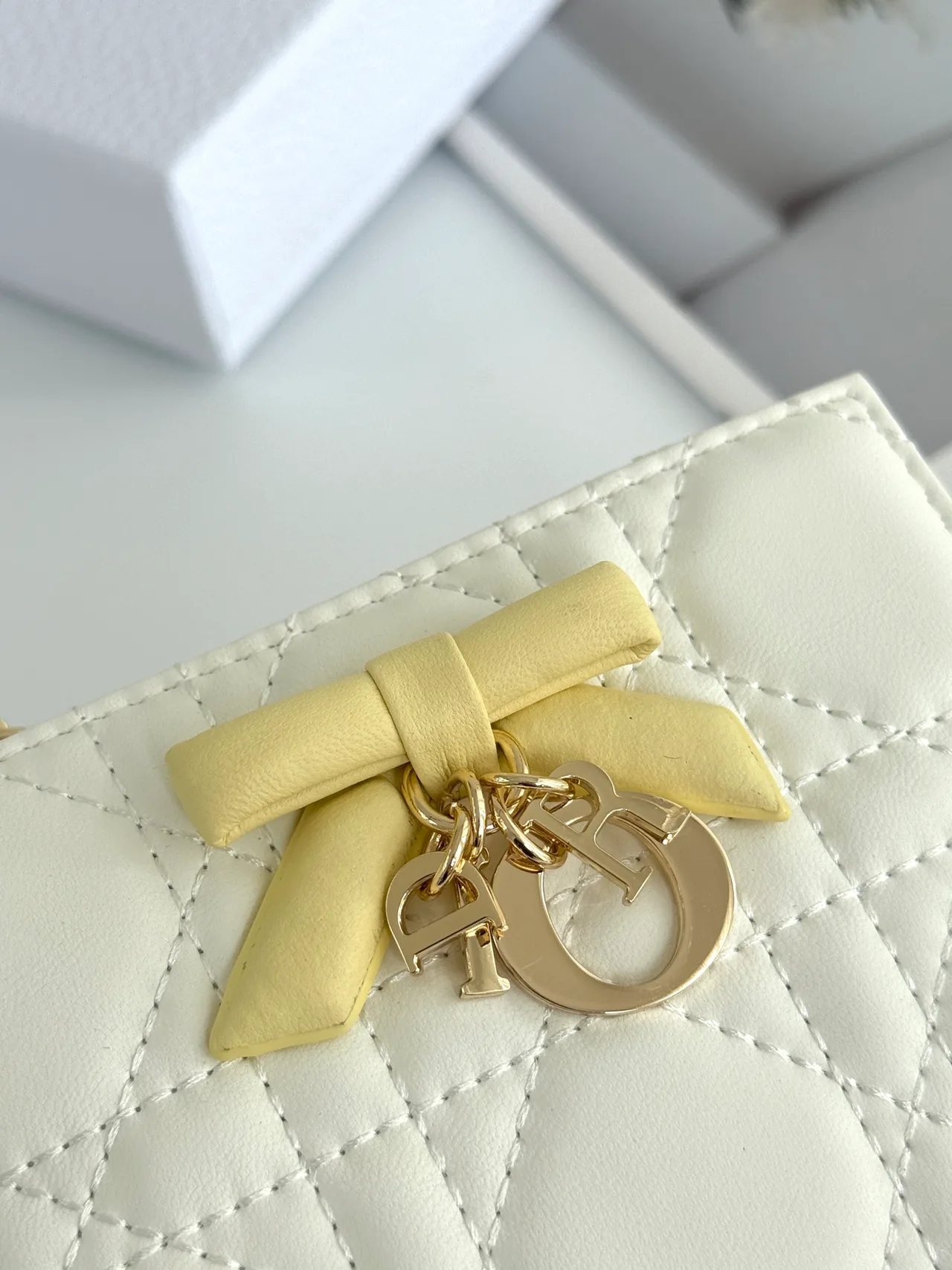 Dior Lambskin Quilted Glossy Wallet in White · view 3