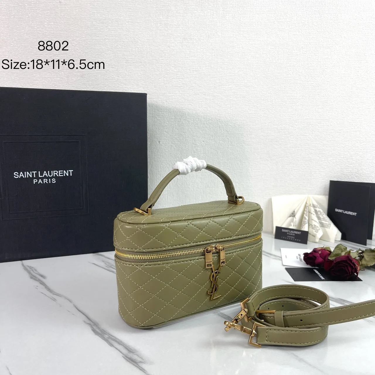 Saint Laurent Quilted Crossbody Bag in Green · view 2