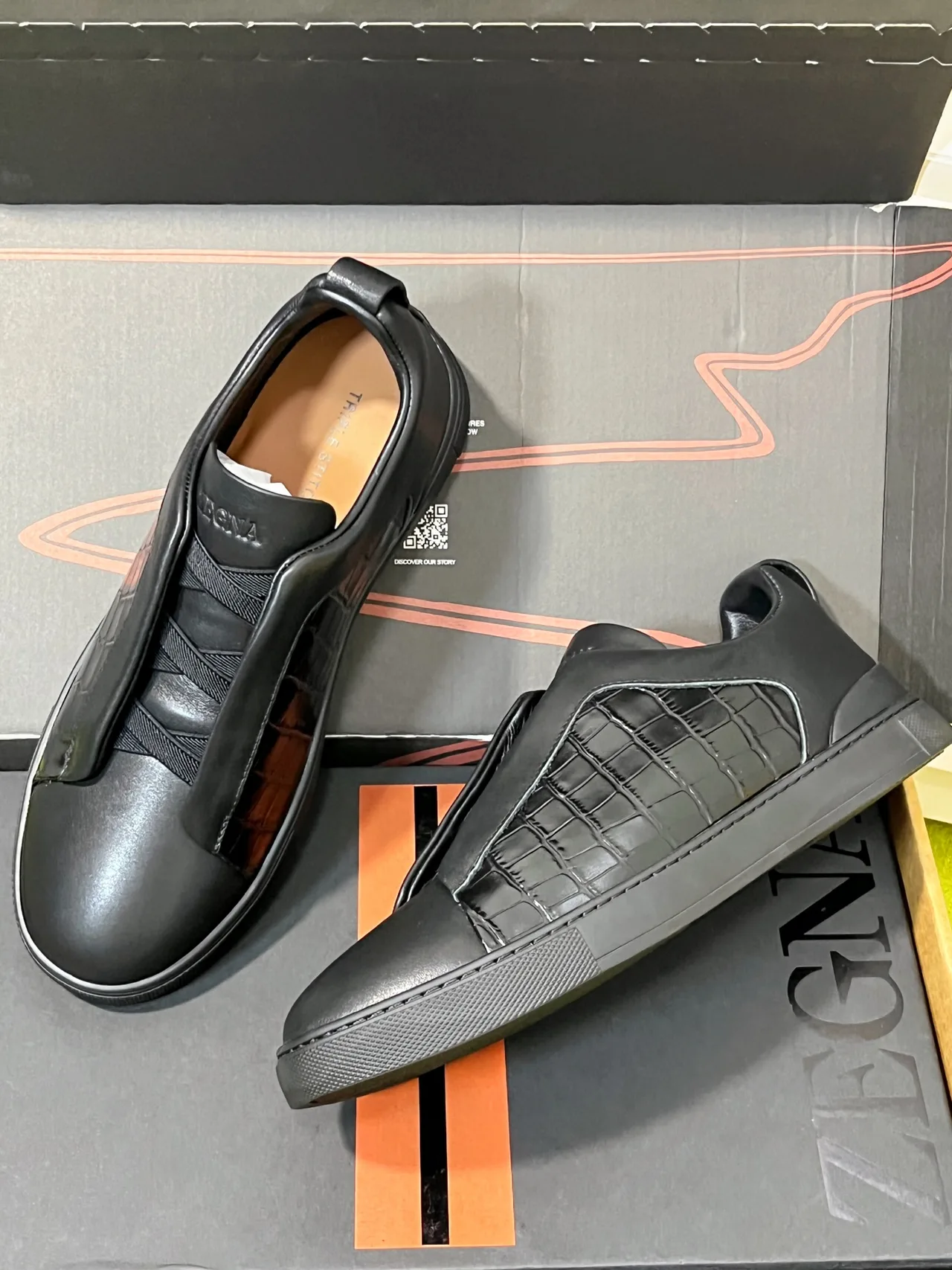 Zegna Triple Stitch Sneakers in Black · view 6
