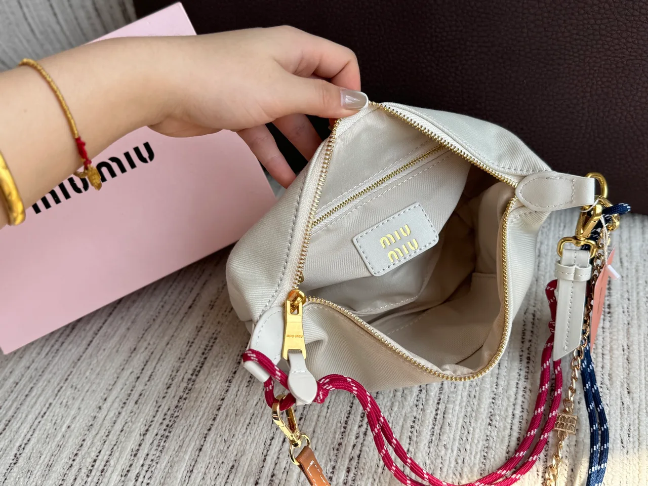 Miu Miu Woven Hobo Bag in White · view 8