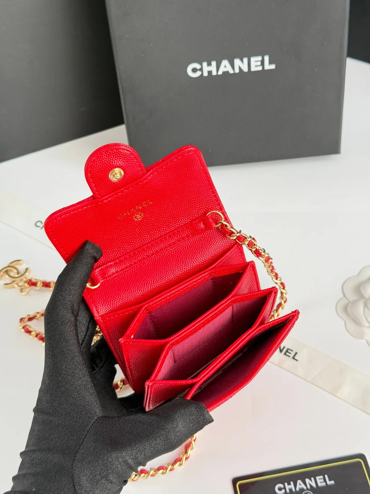 Chanel Quilted Wallet in Red · view 8