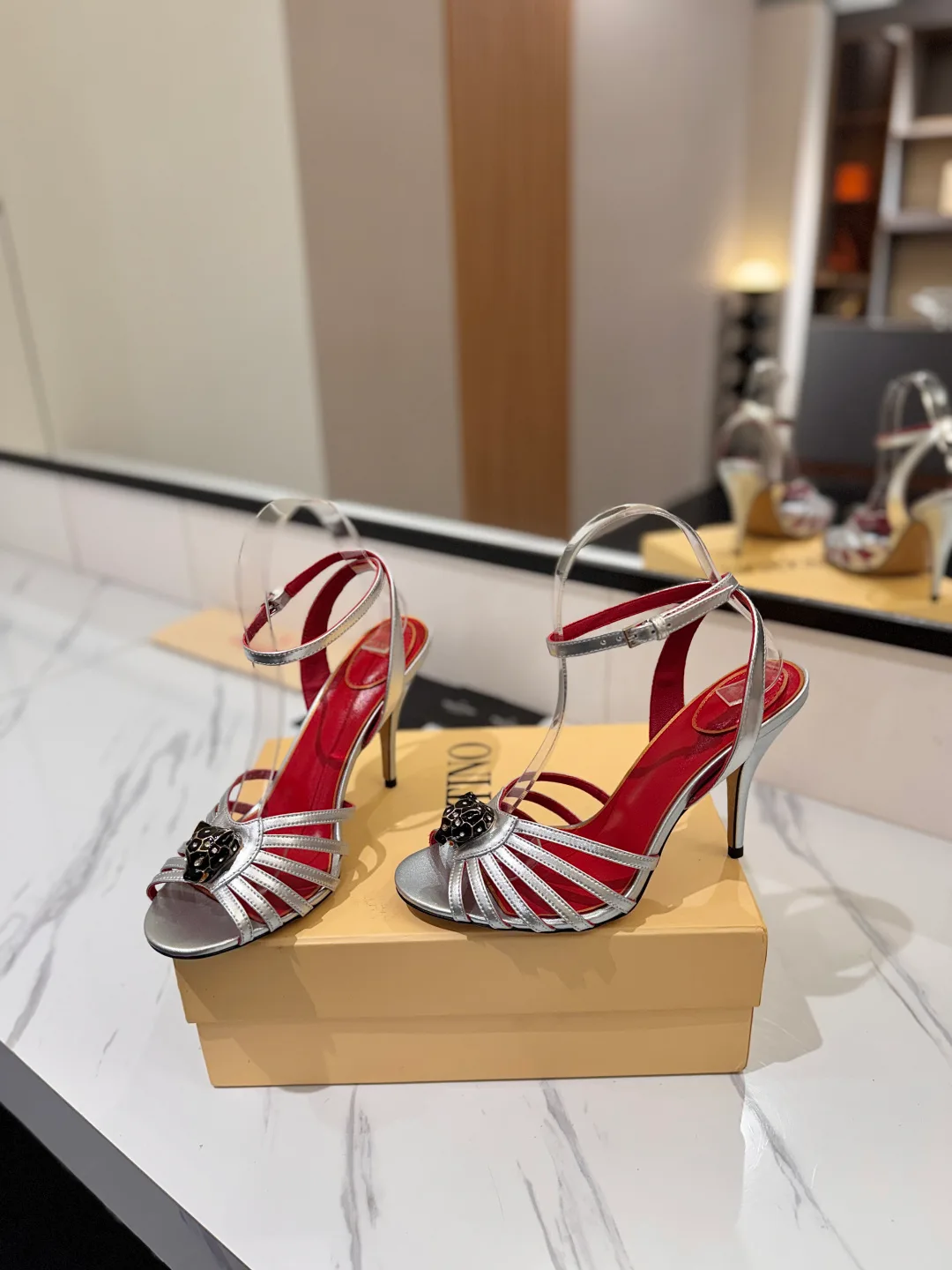 Valentino Crystal Cage Heel Sandals in Silver · view 6