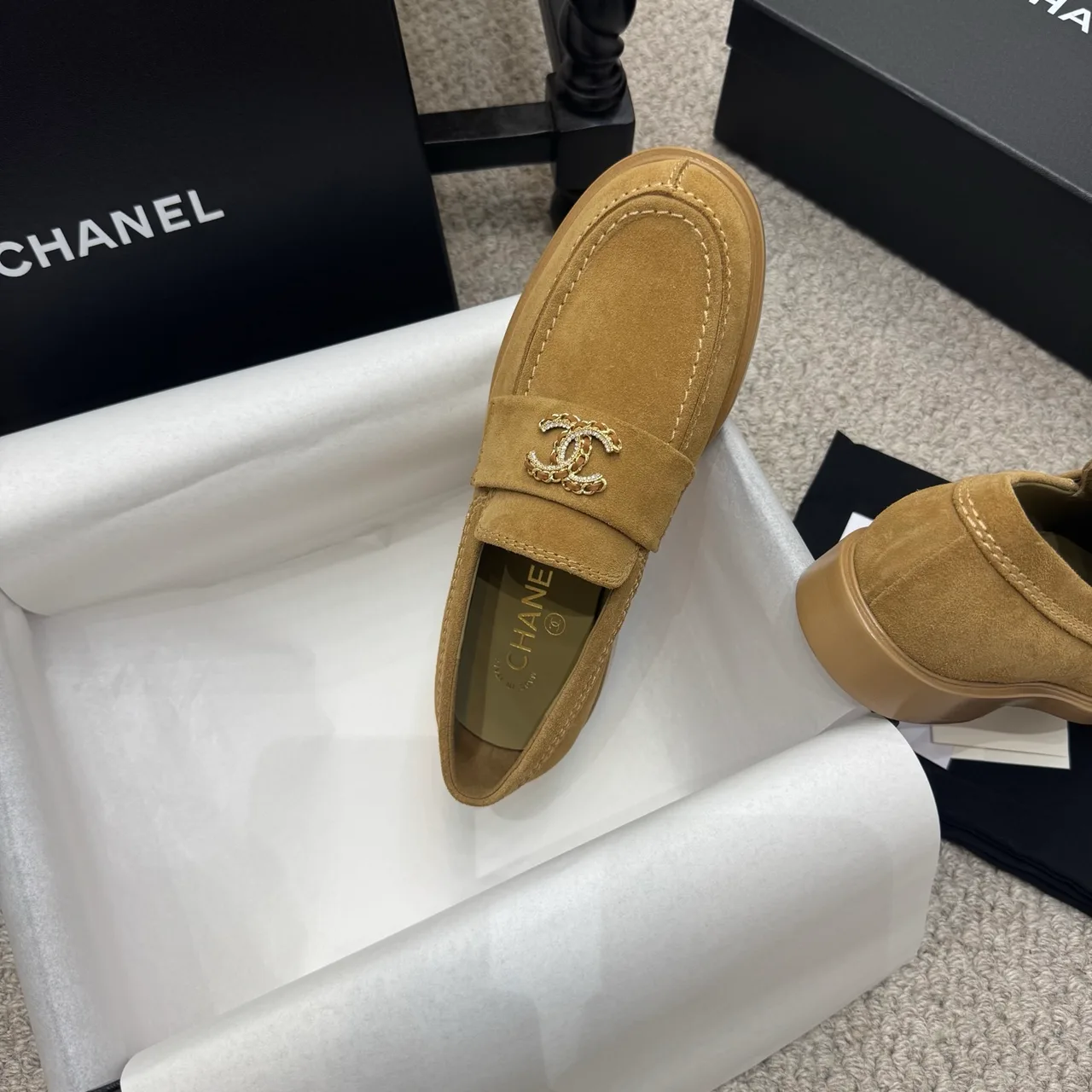 Chanel Cowhide Suede-Look Loafers in Brown · view 7