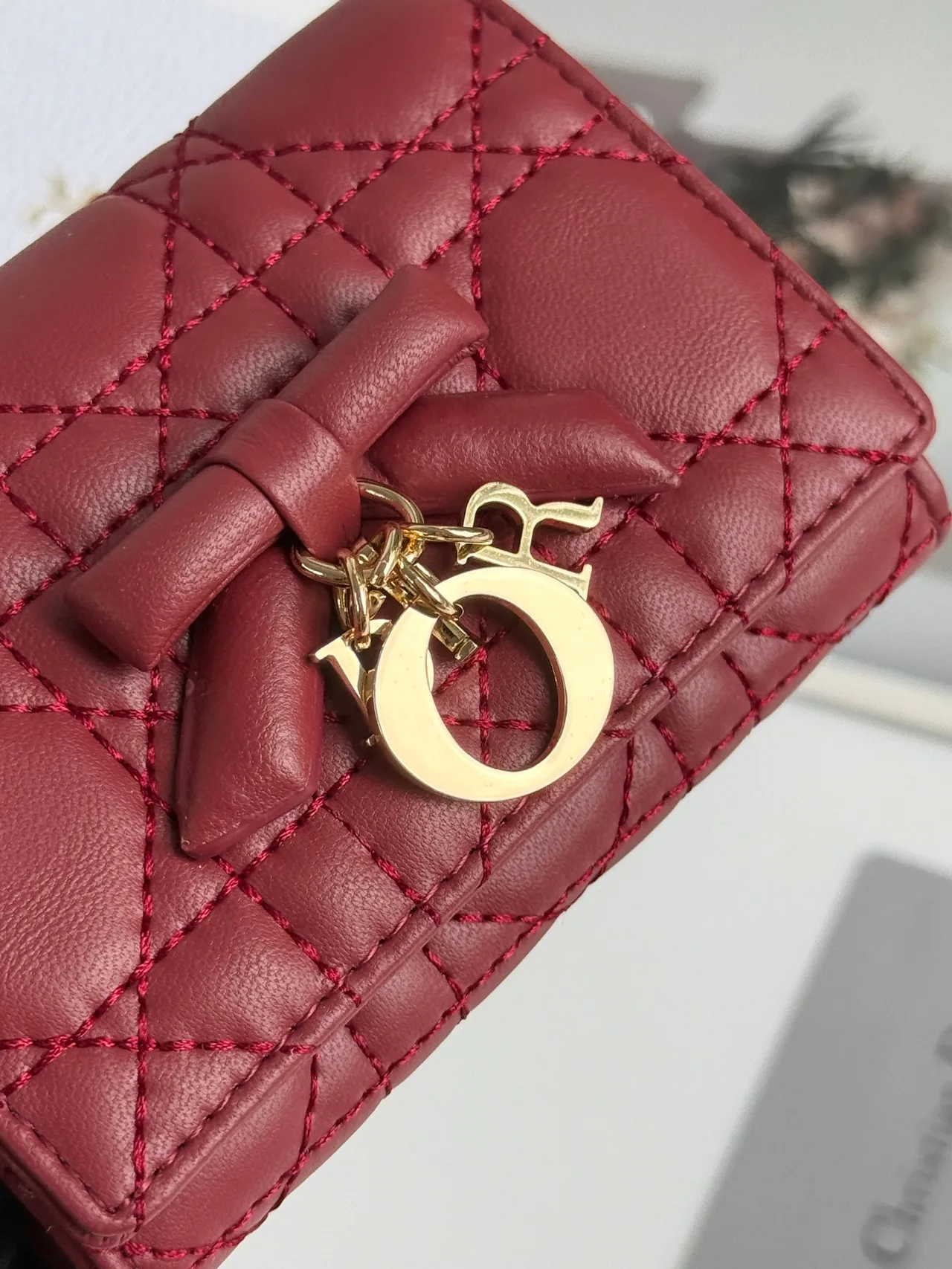 Dior Calfskin Smooth Quilted Wallet in Burgundy · view 4