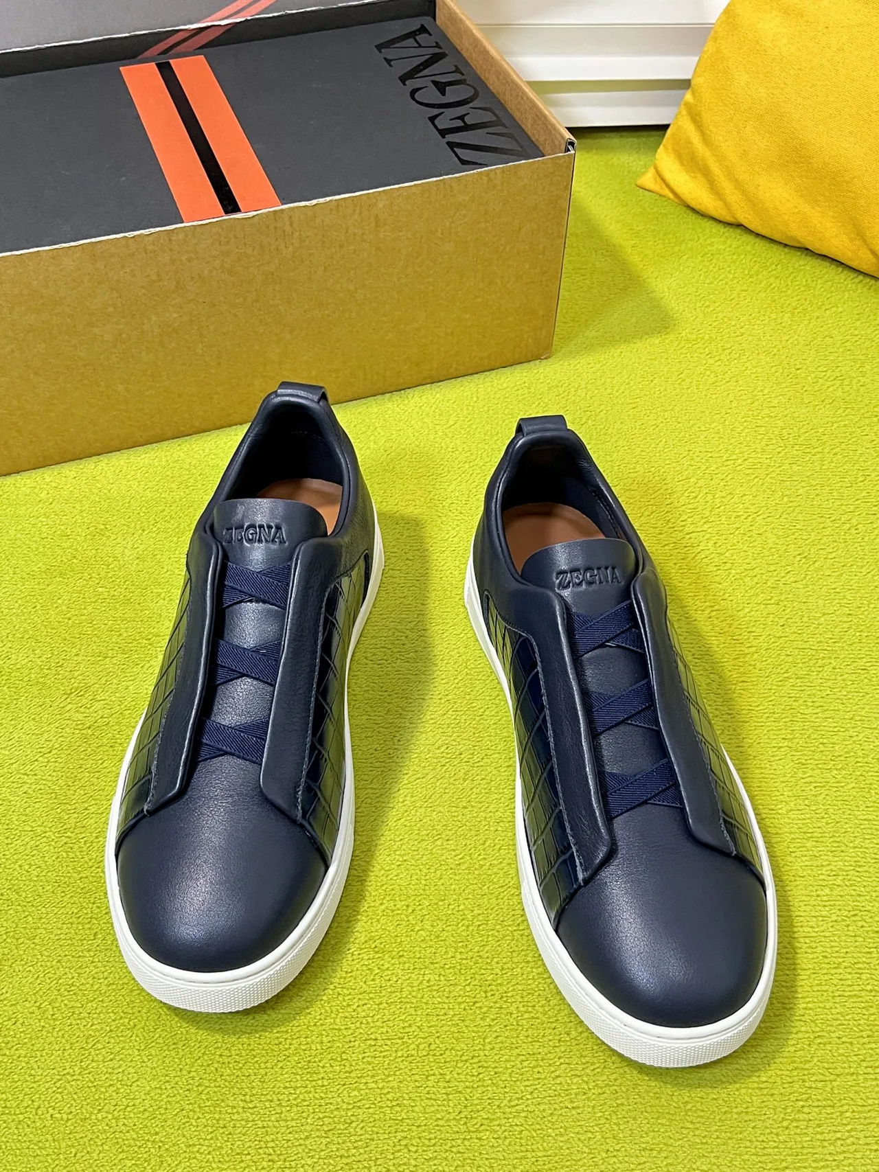 Zegna Triple Stitch Sneakers in Blue · view 2