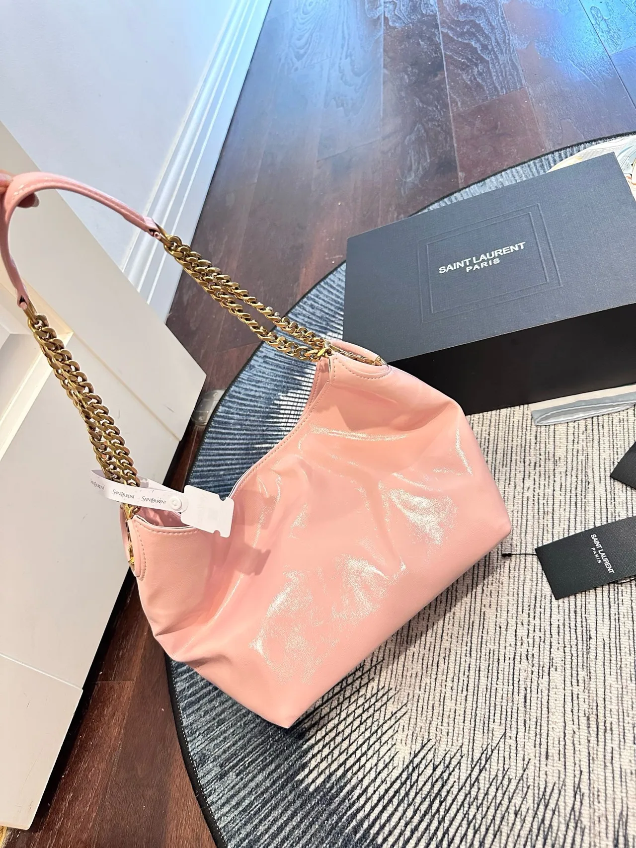 Saint Laurent Puffer Shoulder Bag in Pink / Black · view 1