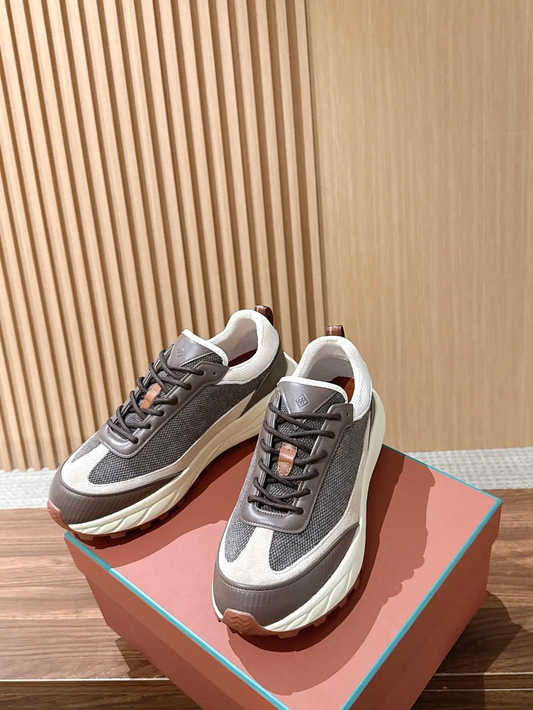 Cowhide Panel Lace-Up Sneakers in Brown · view 4