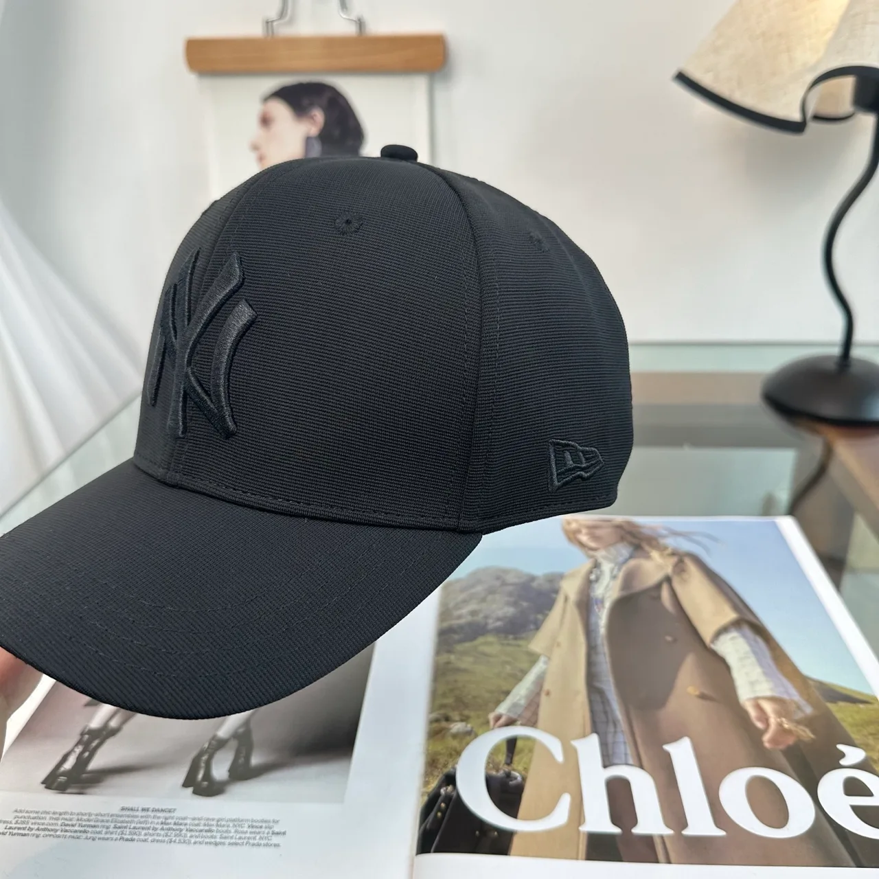 New Era NY Baseball Cap in Black & White & Beige · view 8