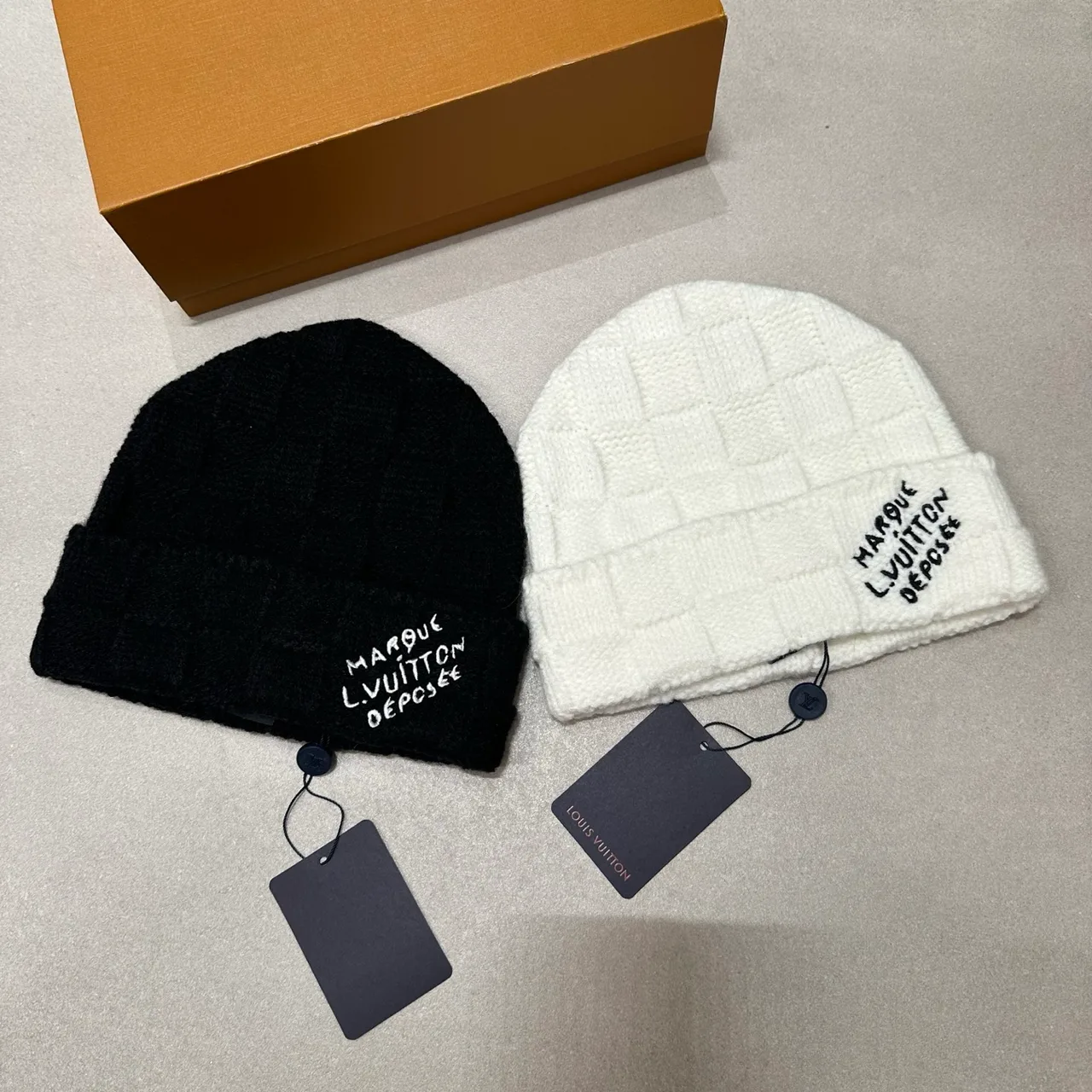 Louis Vuitton Square-texture knit beanie in Black & White · view 8