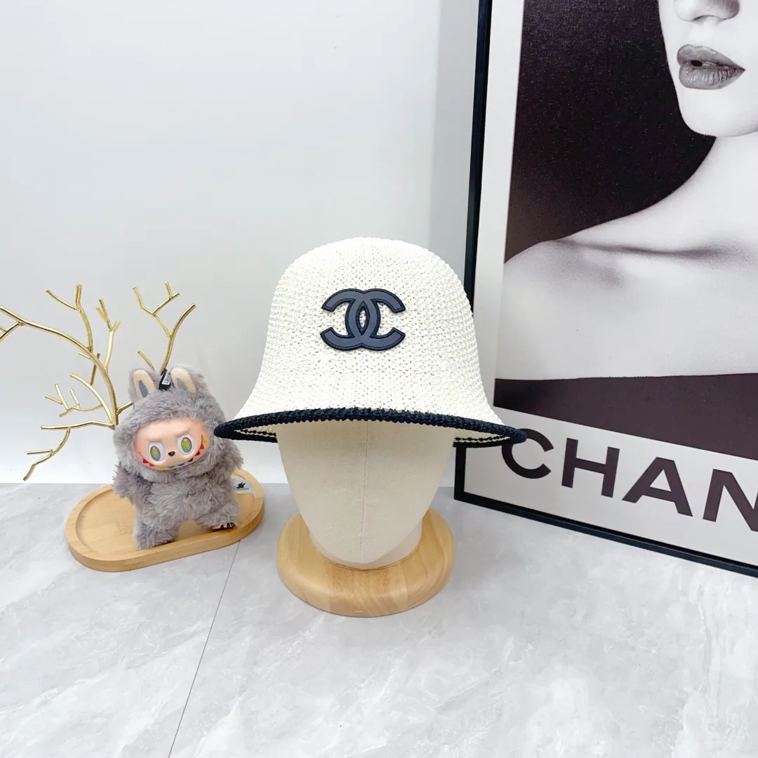 Chanel Woven Bucket Hat in White & Blue & Beige & Brown · view 4