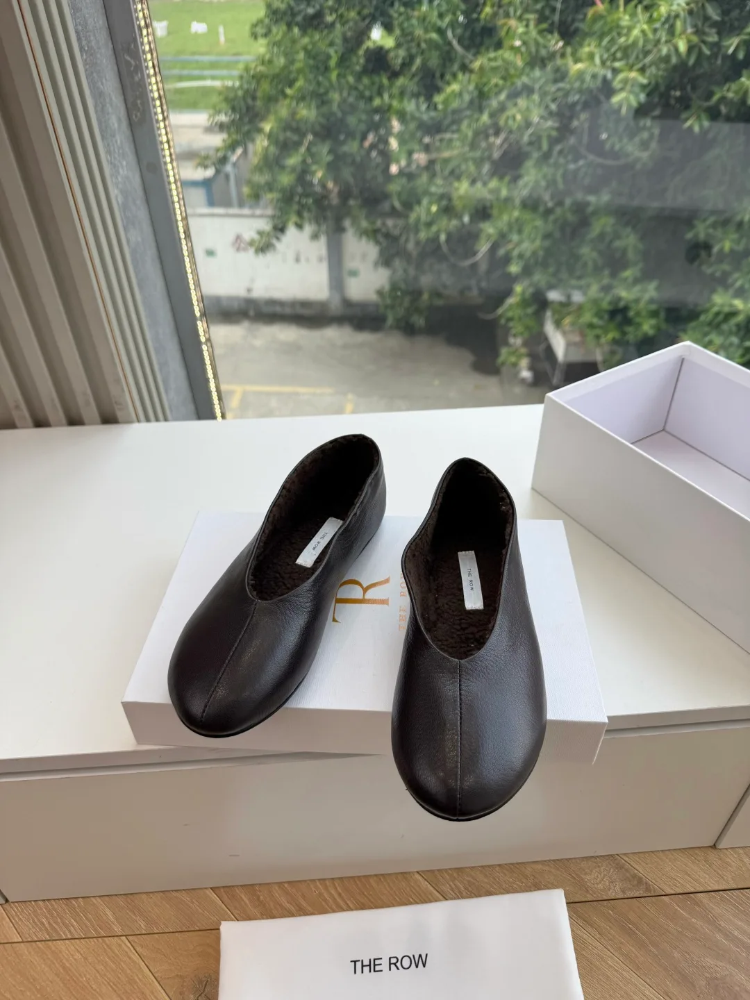The Row Cowhide Smooth Square-Toe Slip-On Flats in Black · view 4