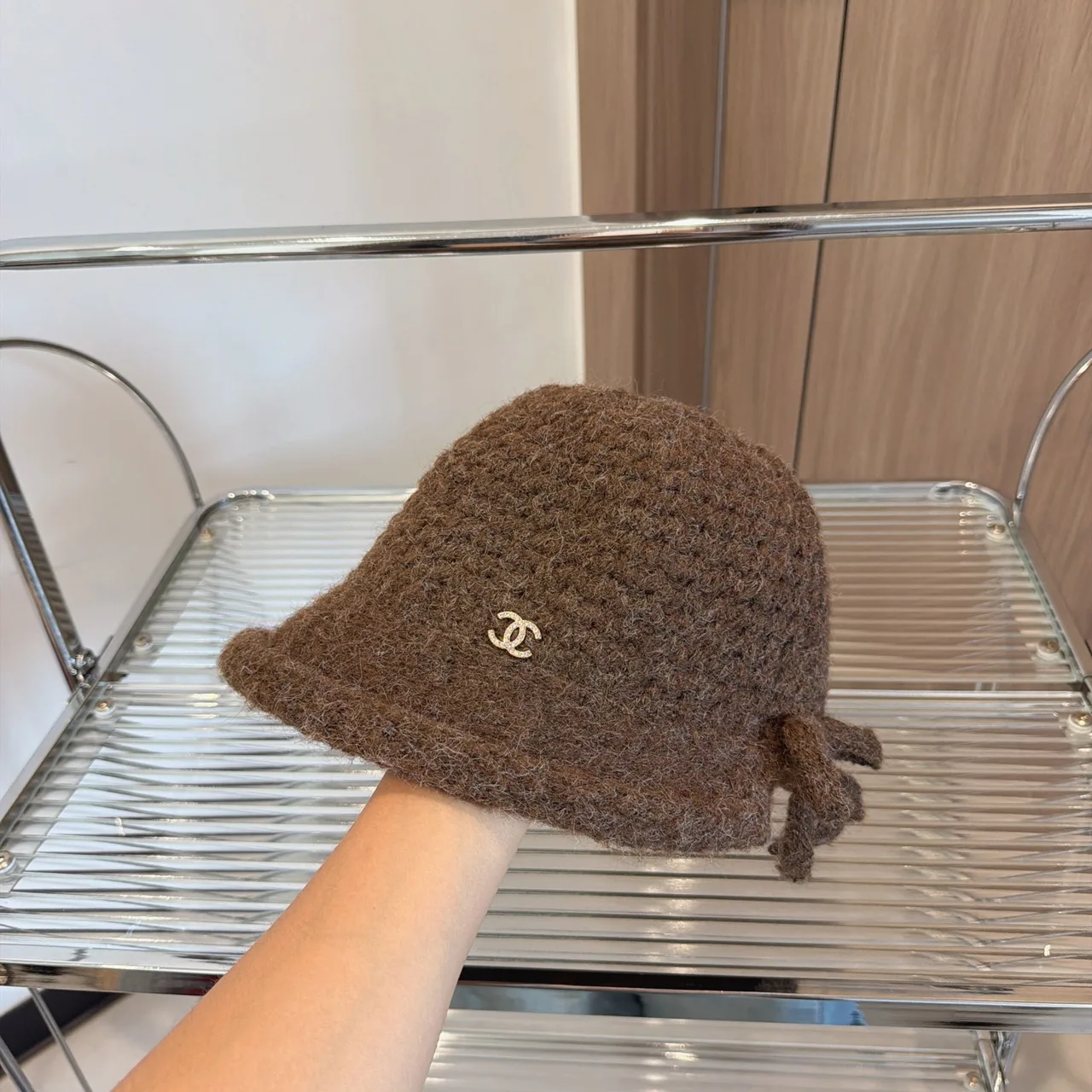 Chanel Knit Bucket Hat in Red & Black & Brown & Beige & White & Grey · view 3