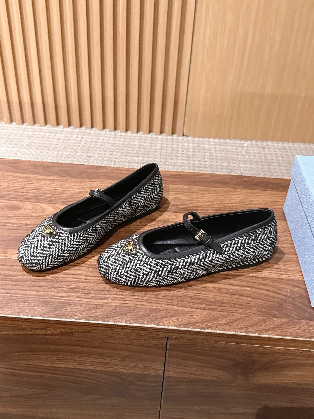 Prada Glossy Round-Toe Mary Jane Flats in Black · view 2