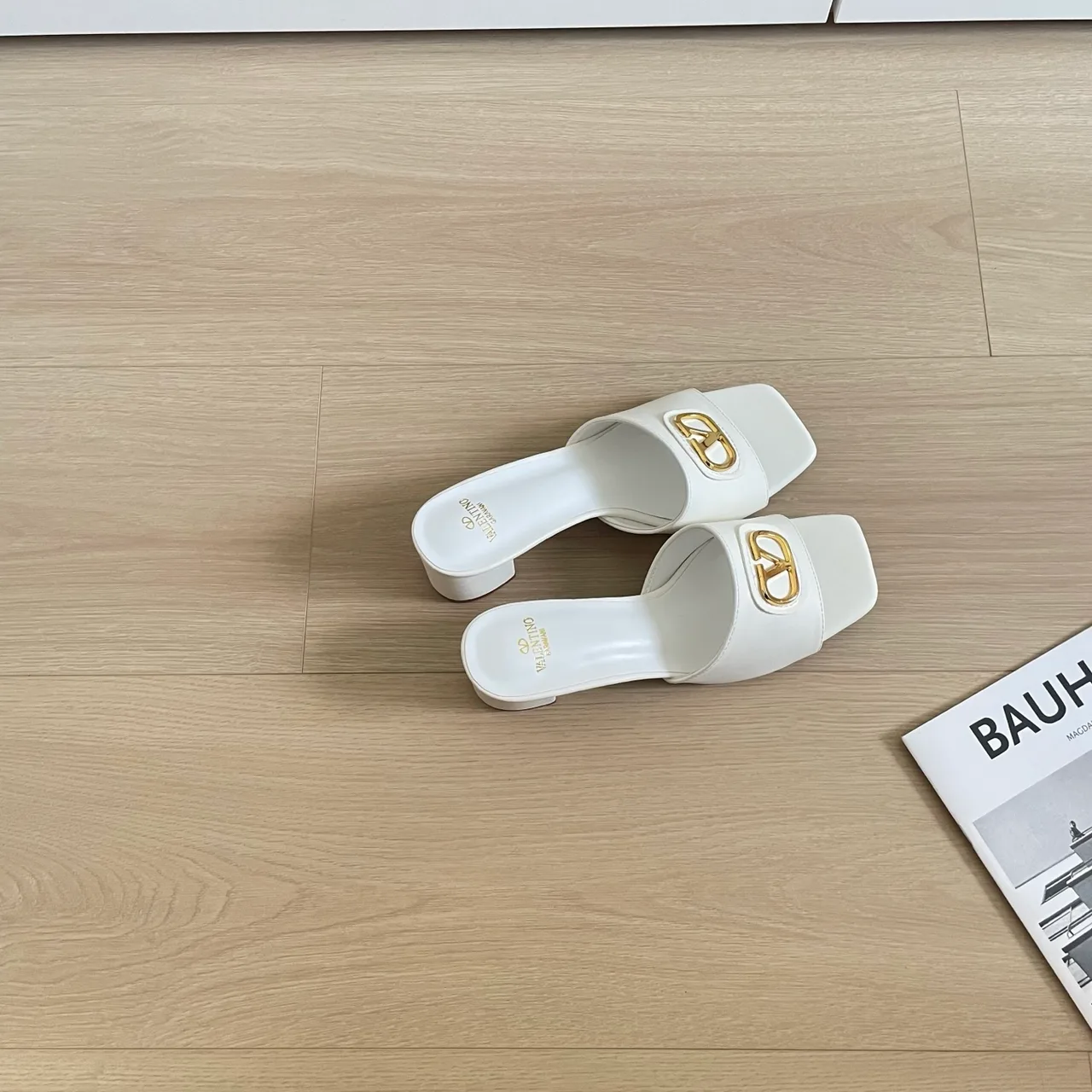 Valentino Sheepskin Smooth Square-Toe Mules in White · view 5