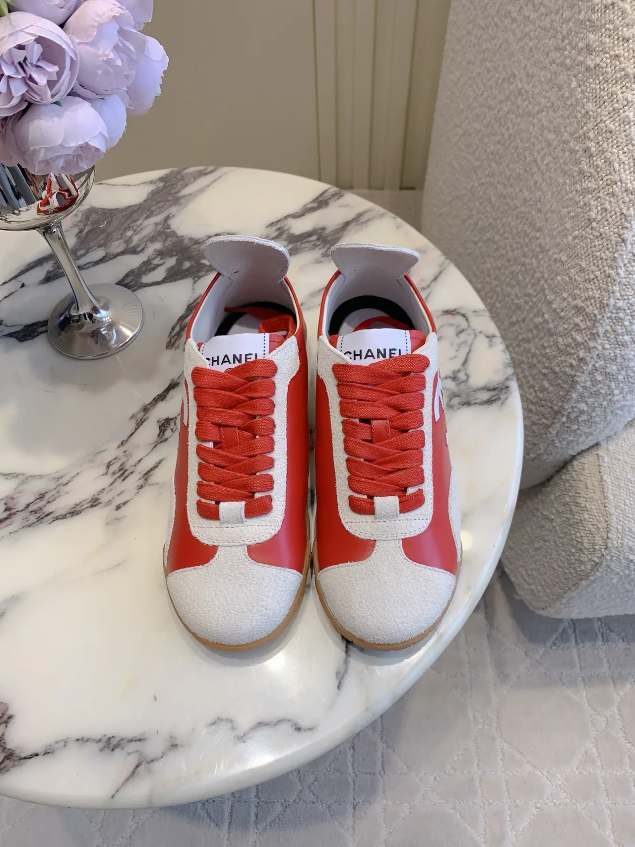 Chanel Calfskin Sneakers in Red · view 2