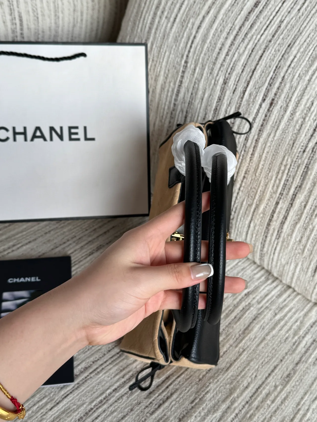 Chanel Quilted Baguette Top-Handle Bag in Beige · view 5
