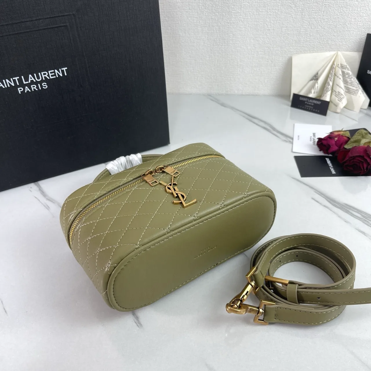 Saint Laurent Quilted Crossbody Bag in Green · view 4