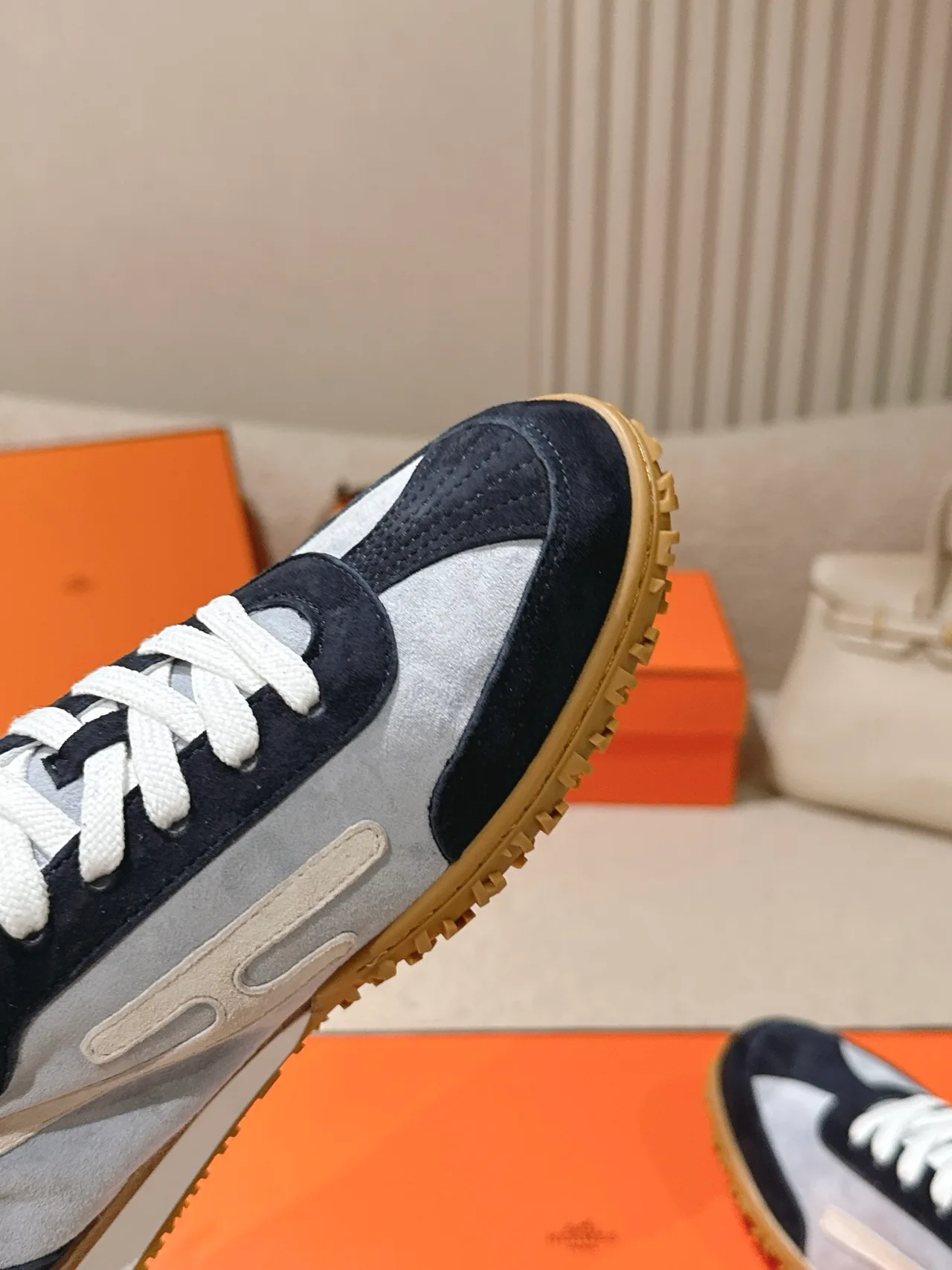 Hermes Sheepskin Suede Sneakers in Blue · view 6