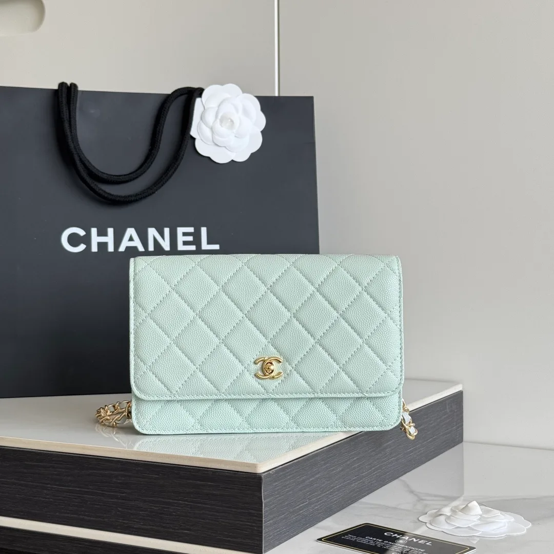 Chanel Calfskin Quilted Clutch in Green · view 1