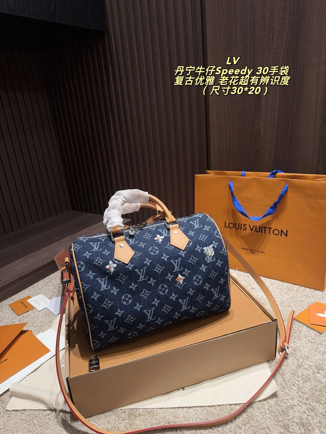 Louis Vuitton Denim Speedy 30 Handbag in Blue · view 4
