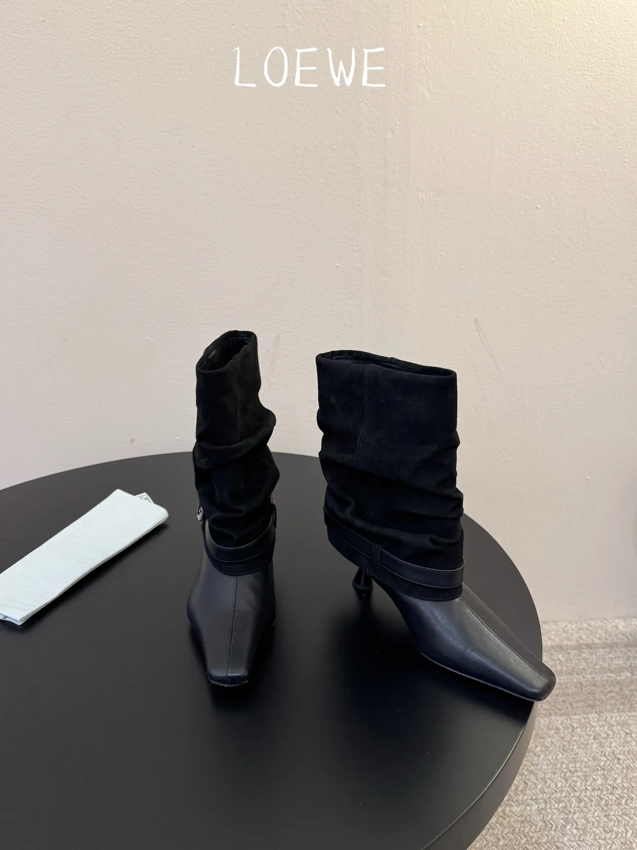 Loewe Cowhide Square-Toe Buckle Ankle Boots in Black · view 2