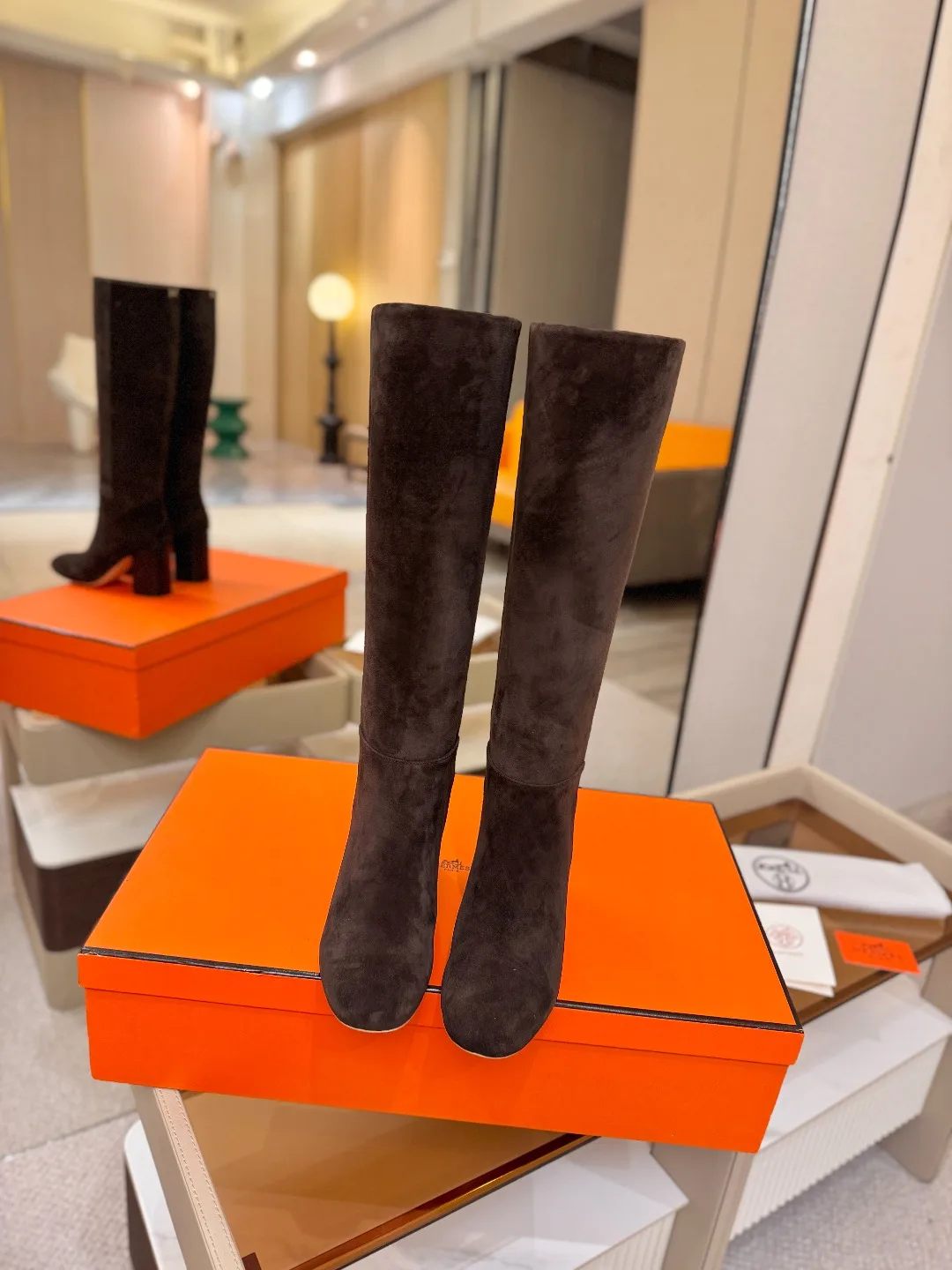 Hermes Cowhide Knee-High Boots in Brown · view 4