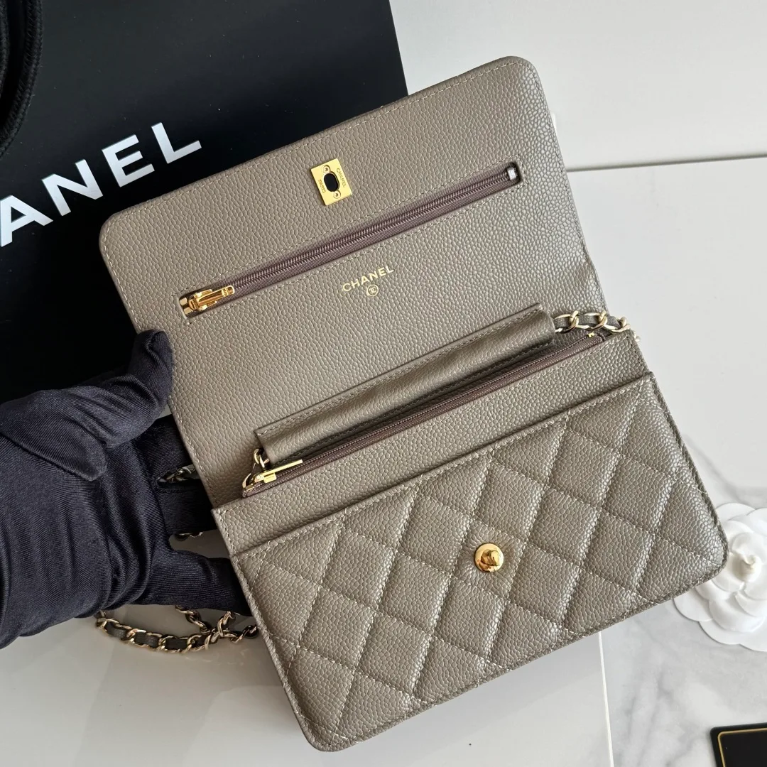 Chanel Quilted Caviar Calfskin Wallet on Chain in Grey · view 8