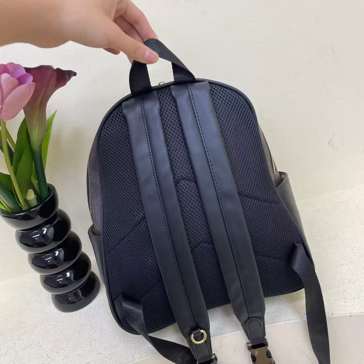 Coach Signature Backpack in Pink & Brown & Cream & Blue & Grey · view 6