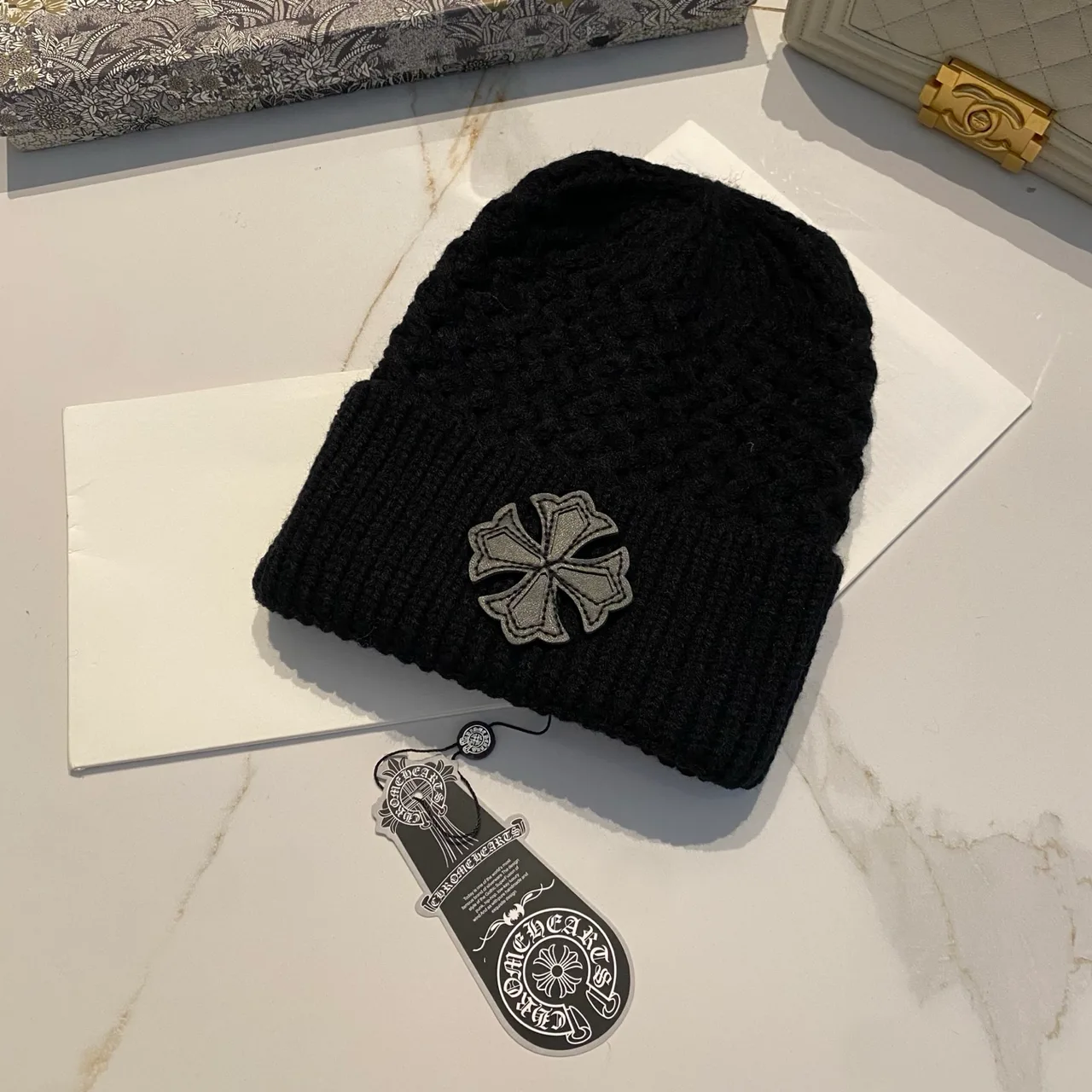 Chrome Hearts Beanie in Grey & White & Black & Beige · view 3