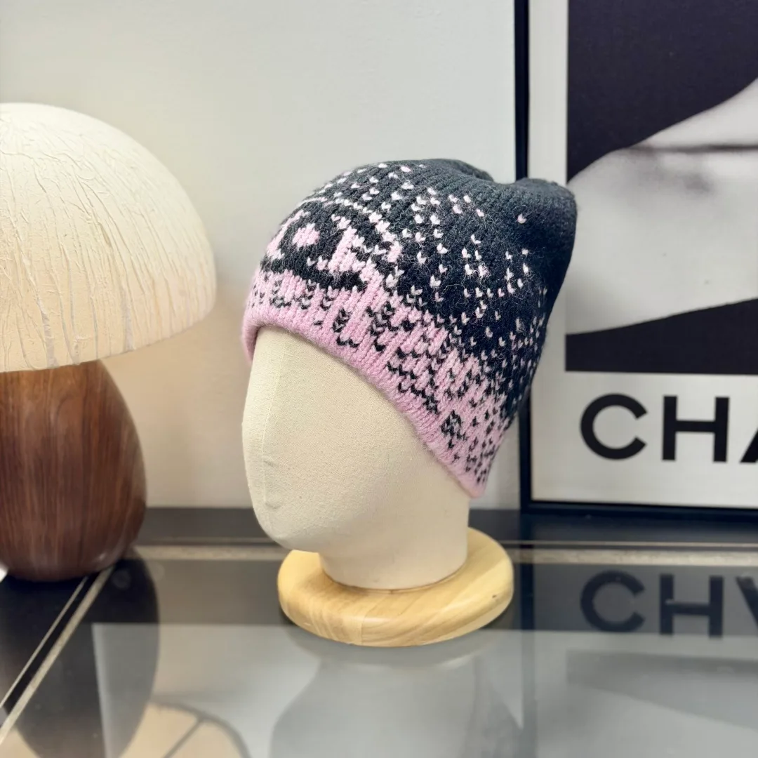 Chanel CC Jacquard Beanie in Black & Grey & Beige & White · view 4