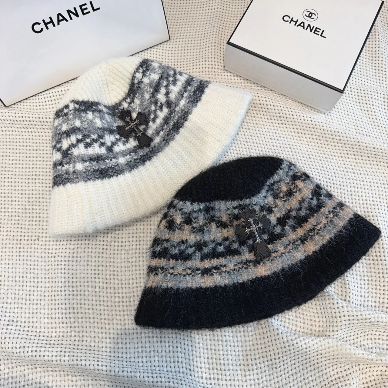Chrome Hearts Knit Bucket Hat in White & Black & Red & Brown & Beige · view 8