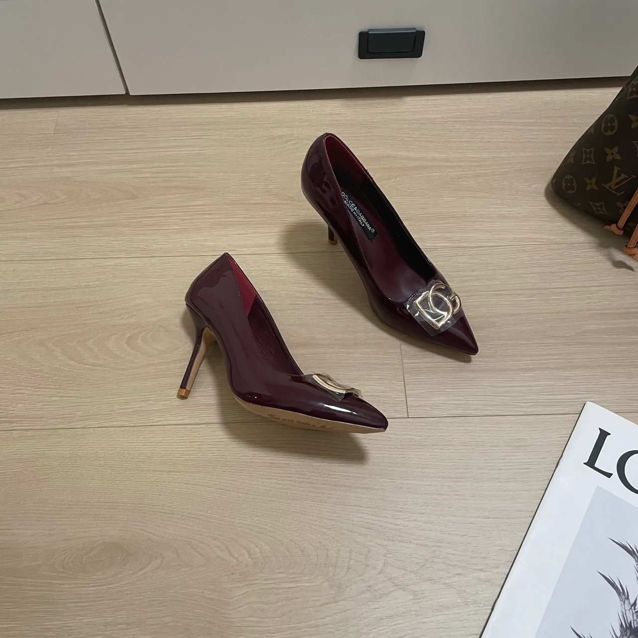 Dolce & Gabbana Sheepskin Patent Leather Pointed Heel Pumps in Burgundy · view 5