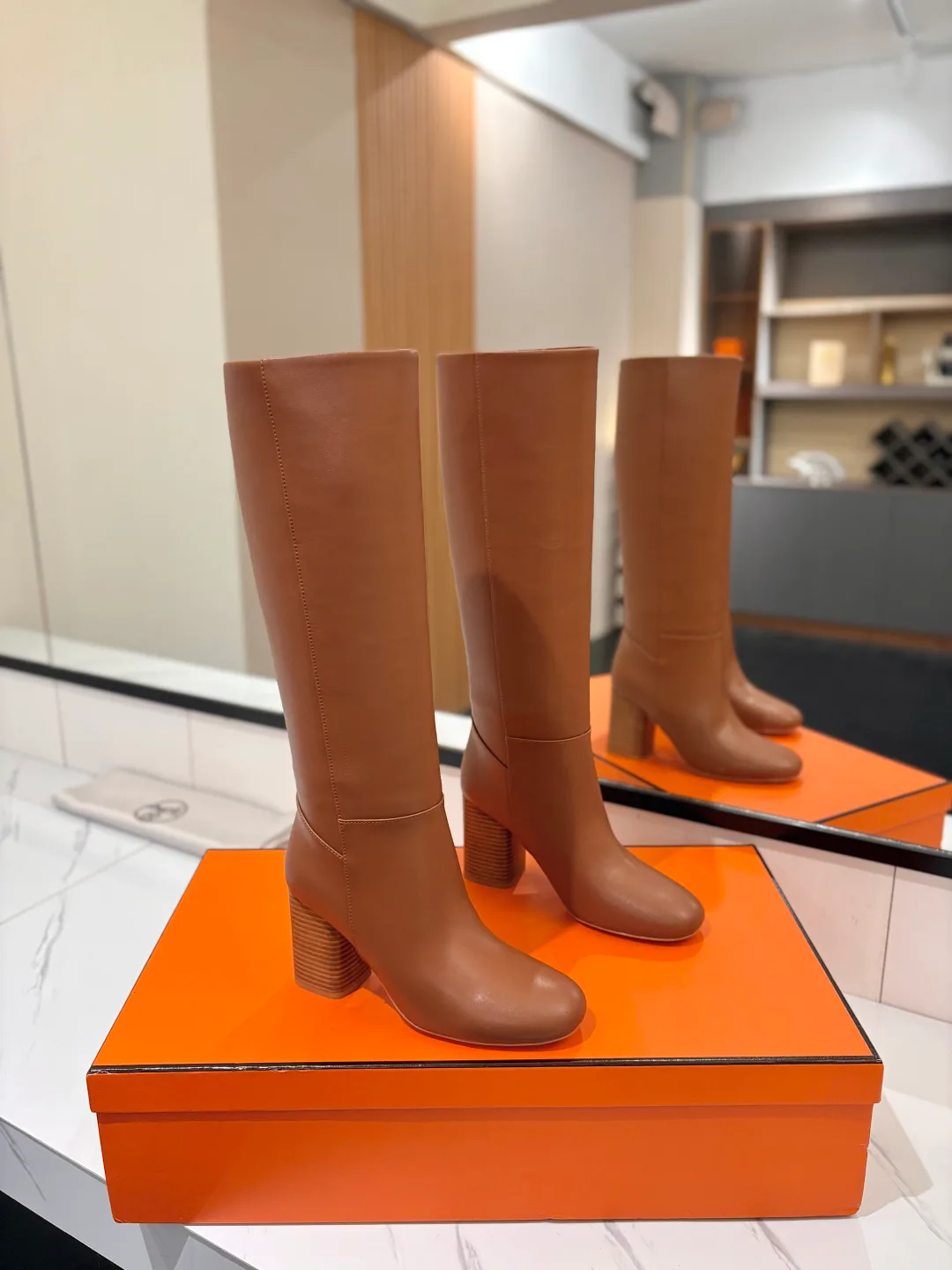 Hermes Cowhide Knee-High Boots in Brown · view 1