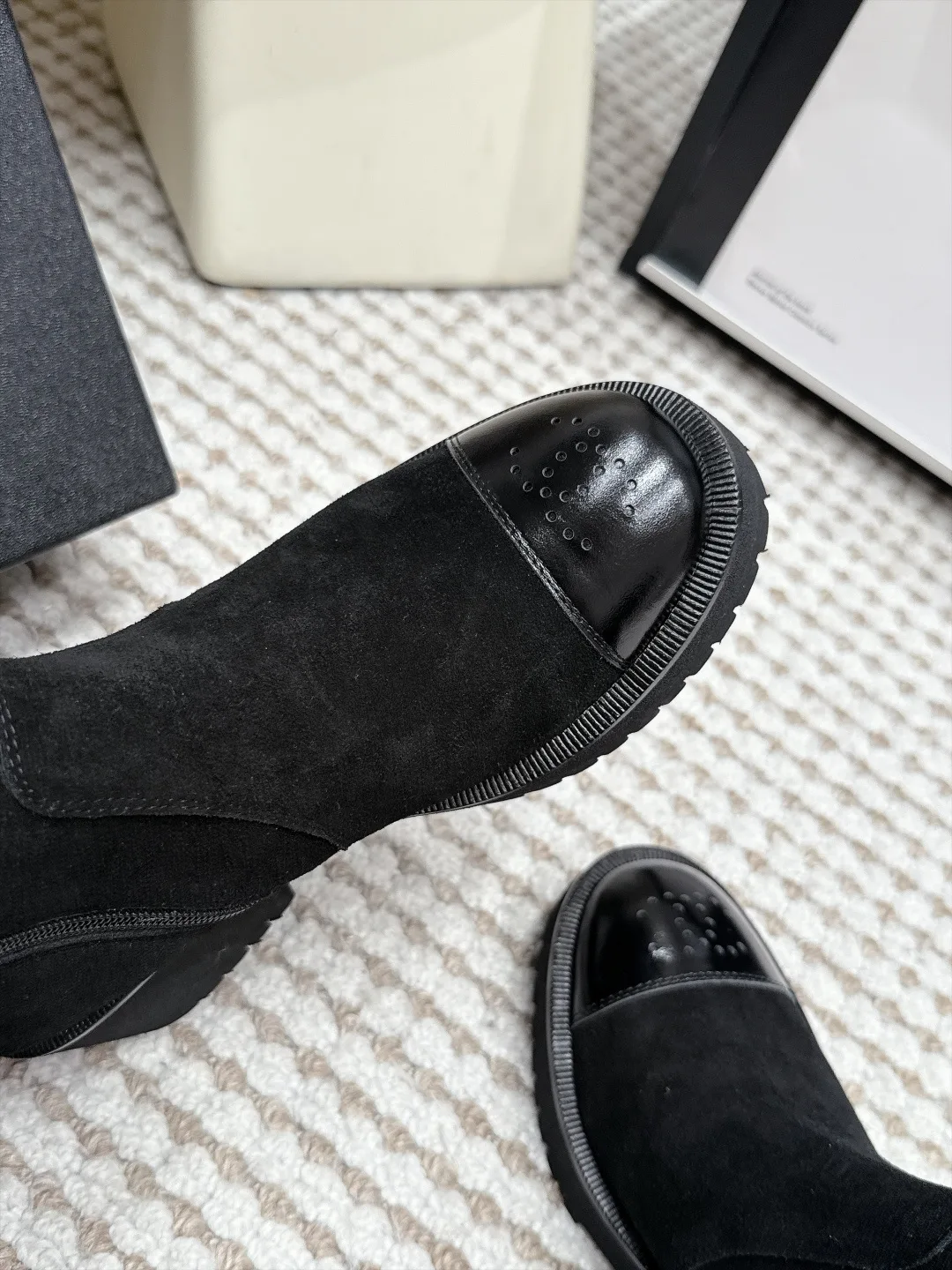 Loewe Cowhide Suede-Look Round-Toe Suede Ankle Boots in Black · view 6