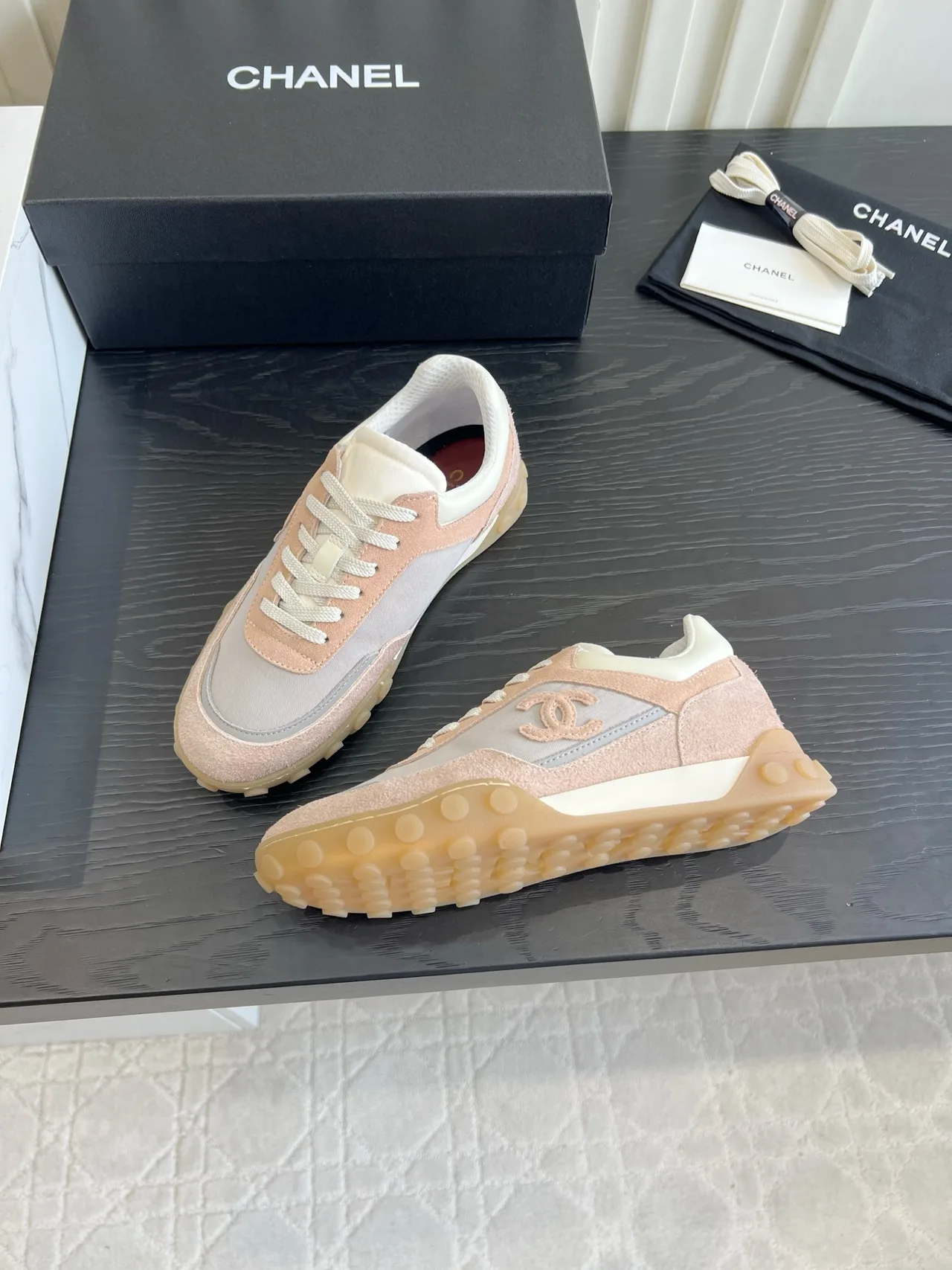 Chanel Suede Denim Sneakers in Pink · view 4