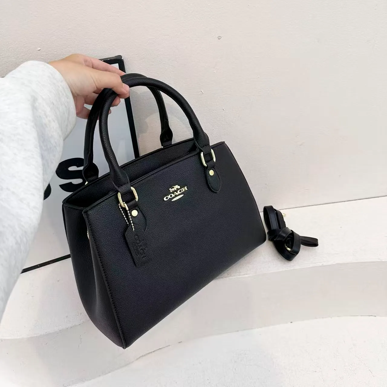 Coach 9176 Satchel in Beige & Black & Grey · view 5