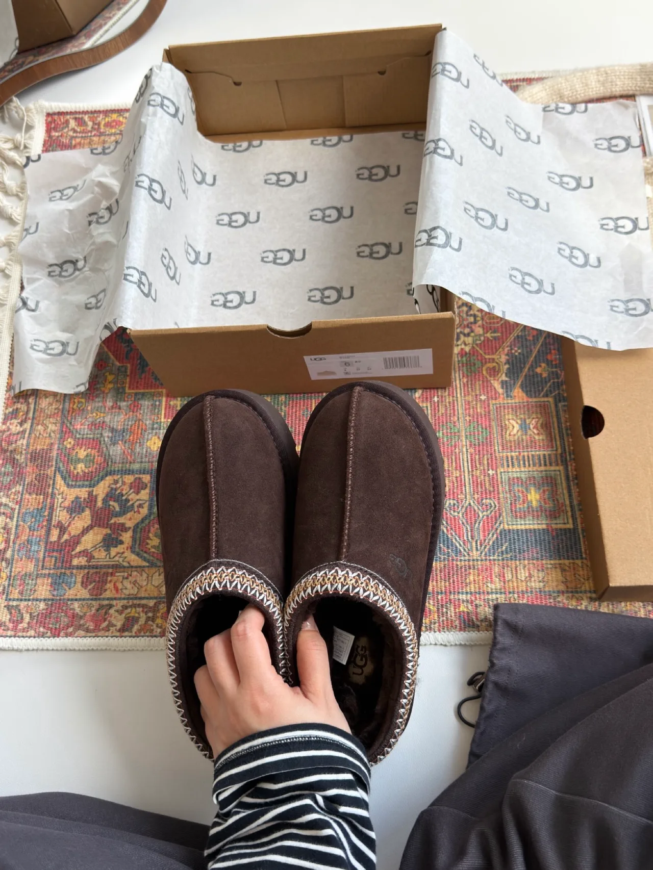 UGG Woven Suede-Look Slippers in Brown · view 1