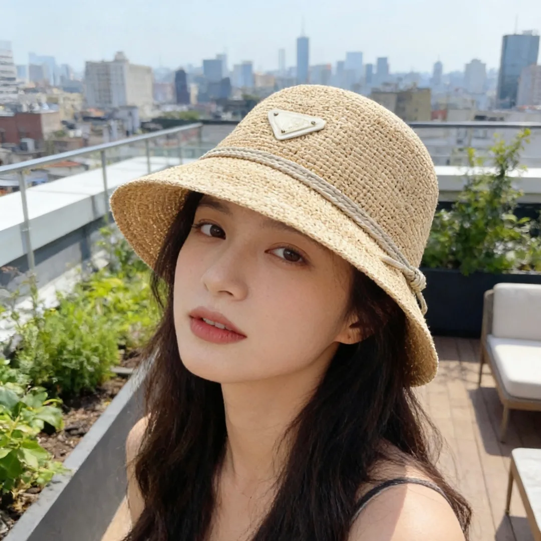 Prada Woven Crochet Bucket Hat in Beige · view 2