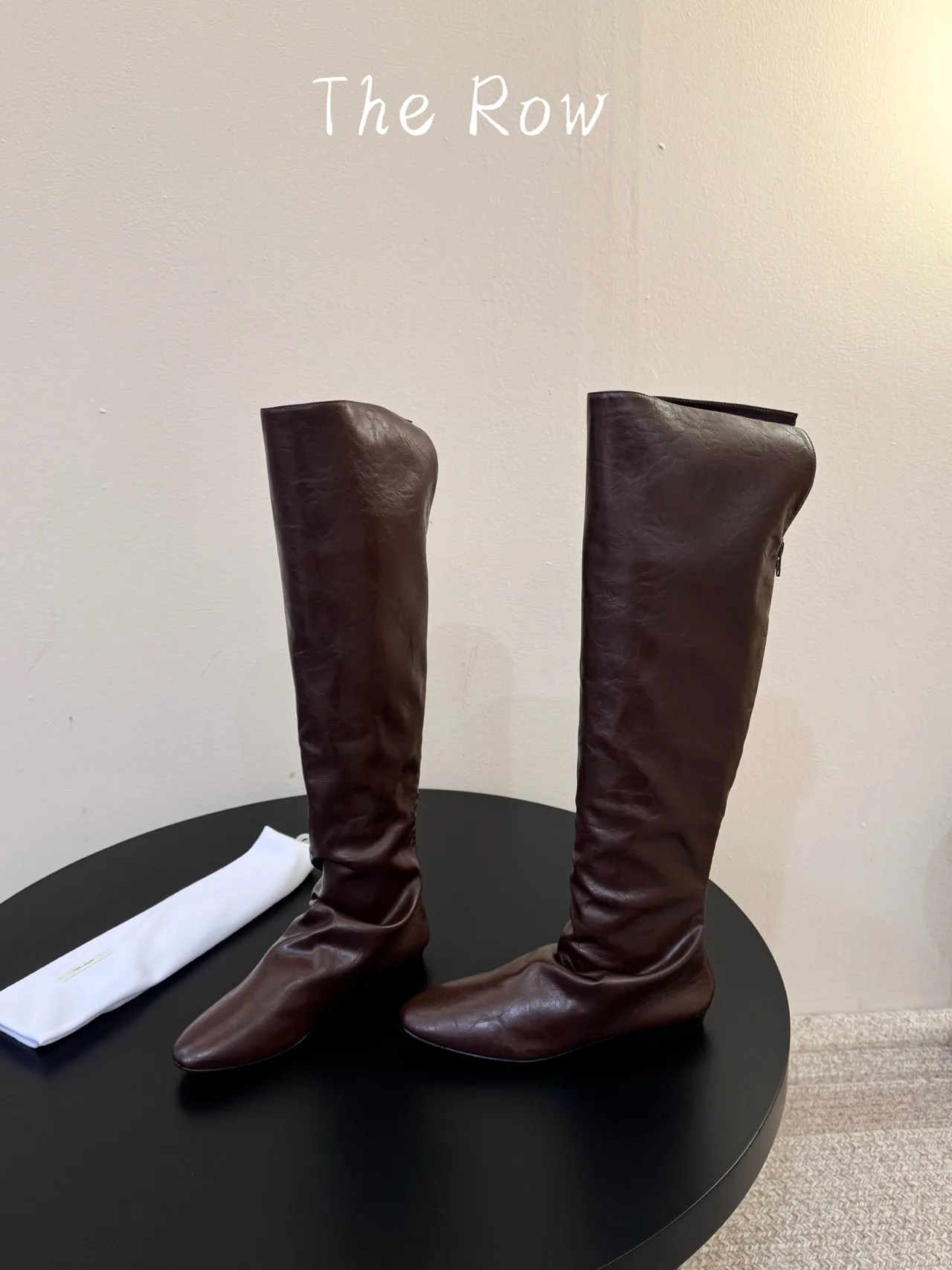 The Row Glossy Pointed-Toe Knee-High Boots in Brown · view 4