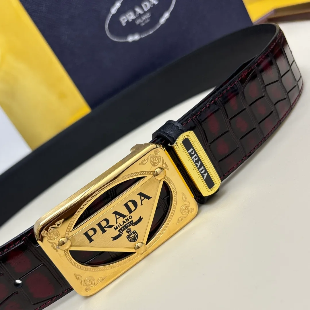 Prada Croc-Effect Belt in Burgundy · view 8