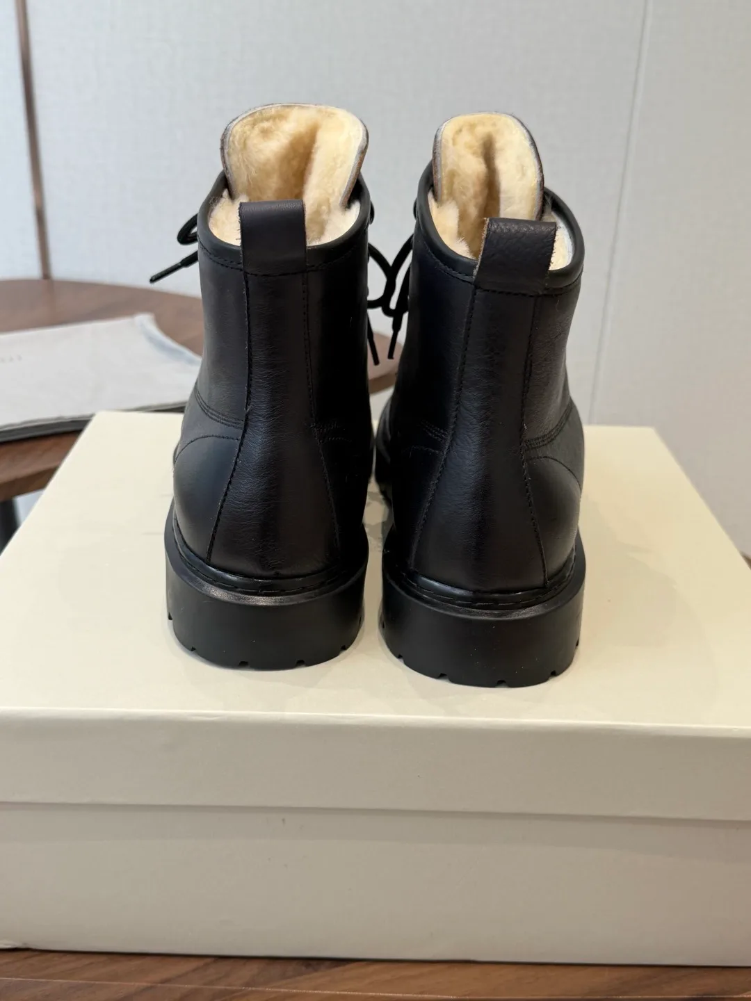 Brunello Cucinelli Cowhide Glossy Round-Toe Lace-Up Ankle Boots in Black · view 8