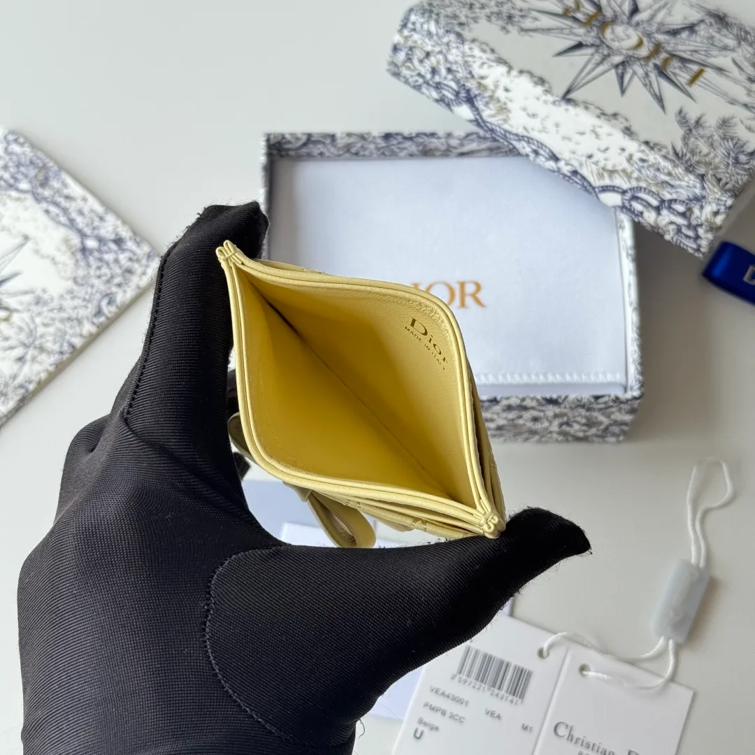 Dior Lambskin Quilted Bow Cardholder in Yellow · view 8