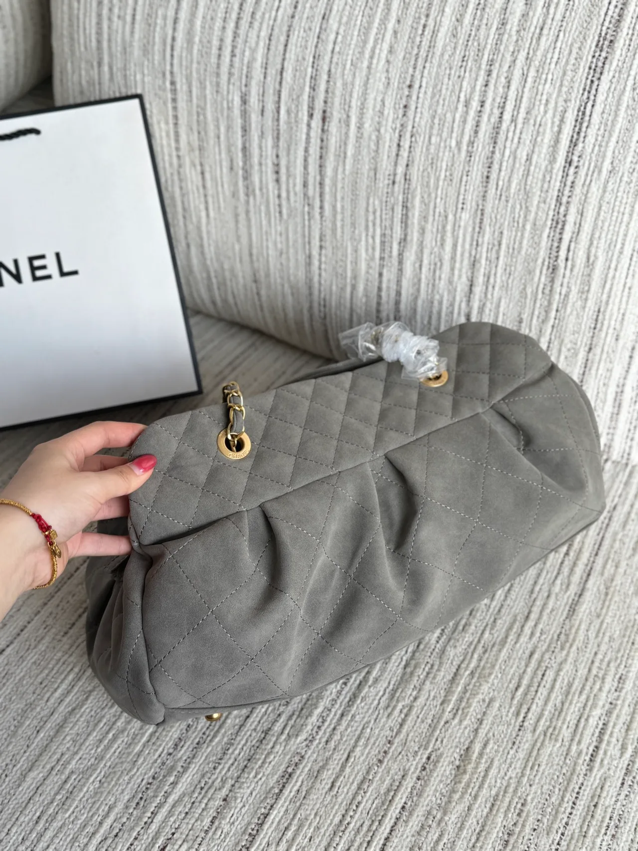 Chanel Quilted Matte Hobo Clutch in Grey · view 3